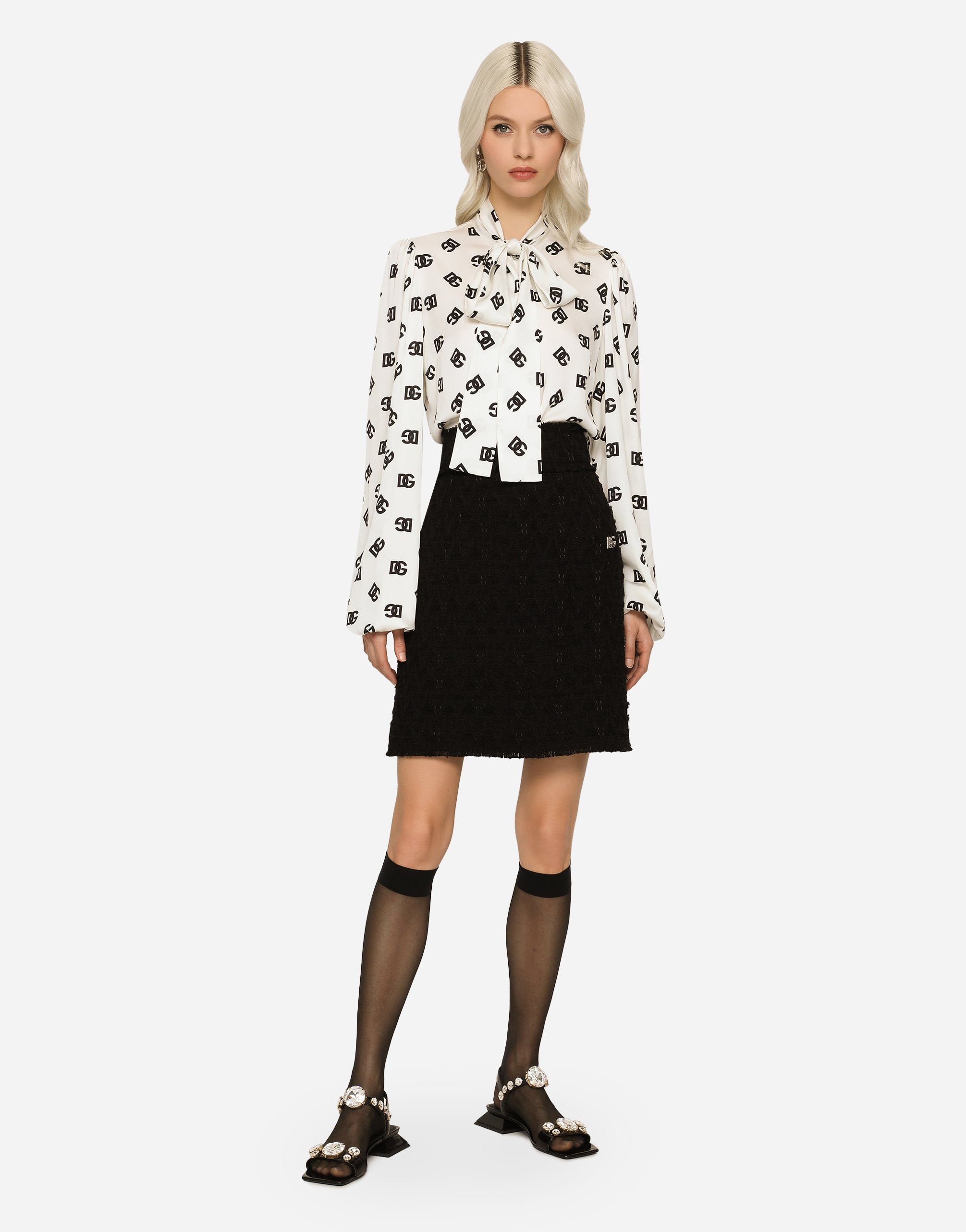 Dolce & Gabbana Rush-stitch Skirt With Side Slit In Black