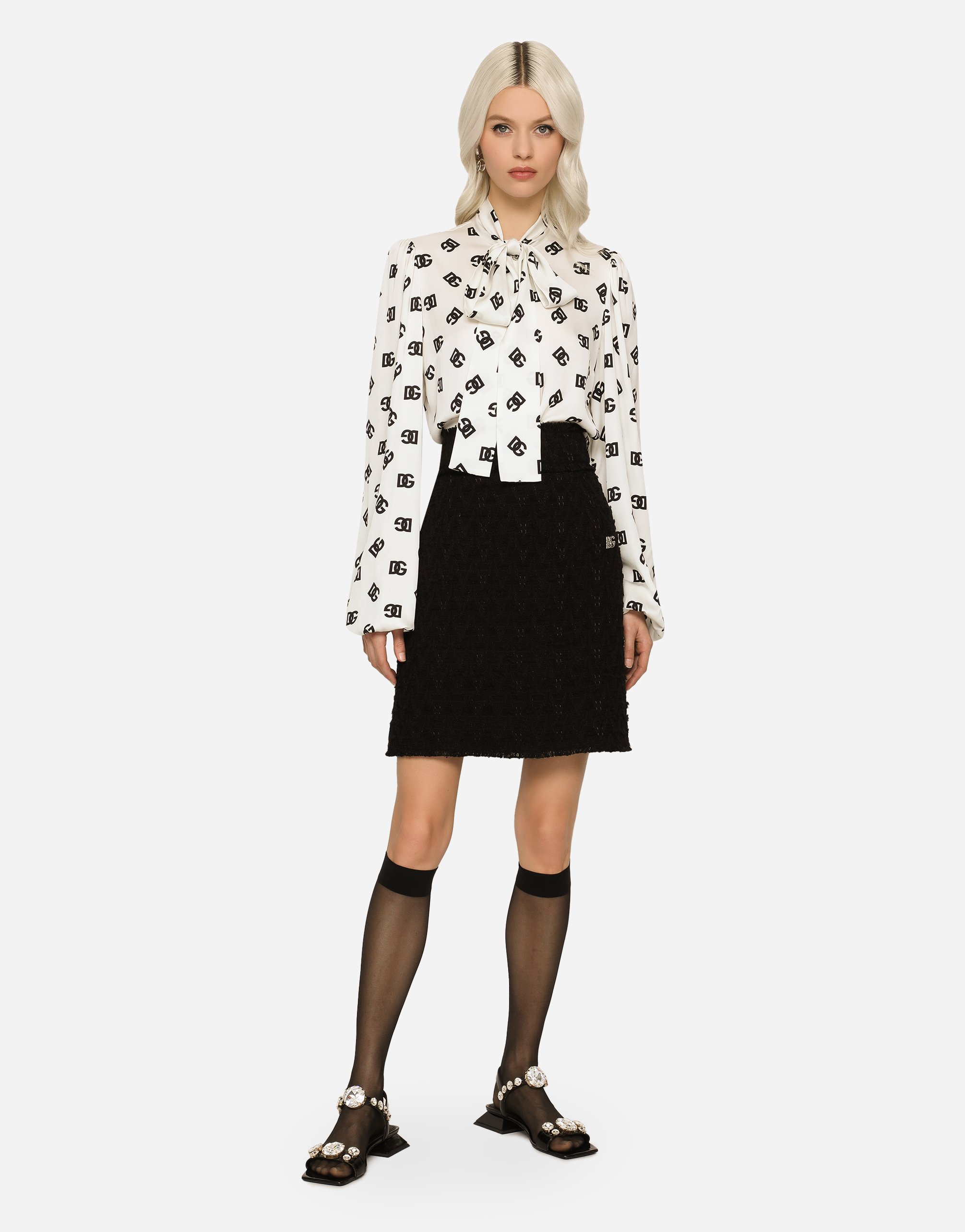 Dolce & Gabbana Rush-stitch Skirt With Side Slit In Black
