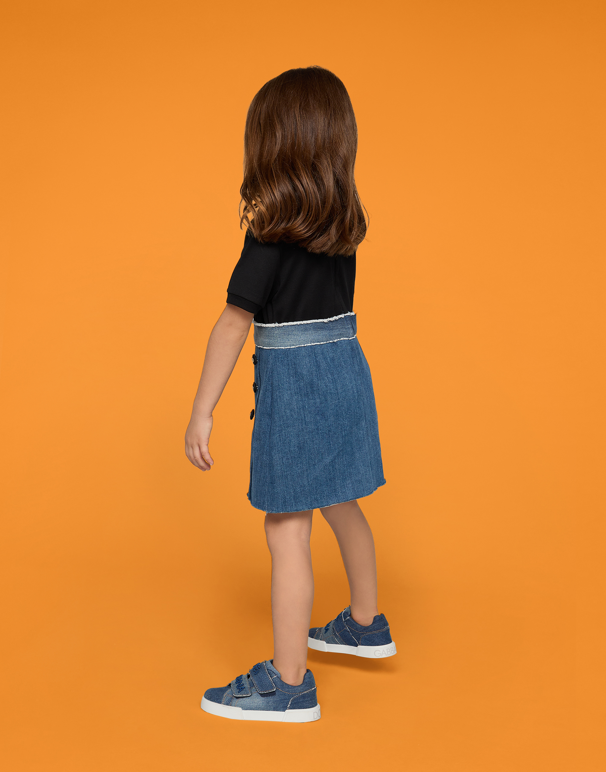 Dolce & Gabbana Stretch Denim And Jersey Dress With Dg Logo In Multicolor
