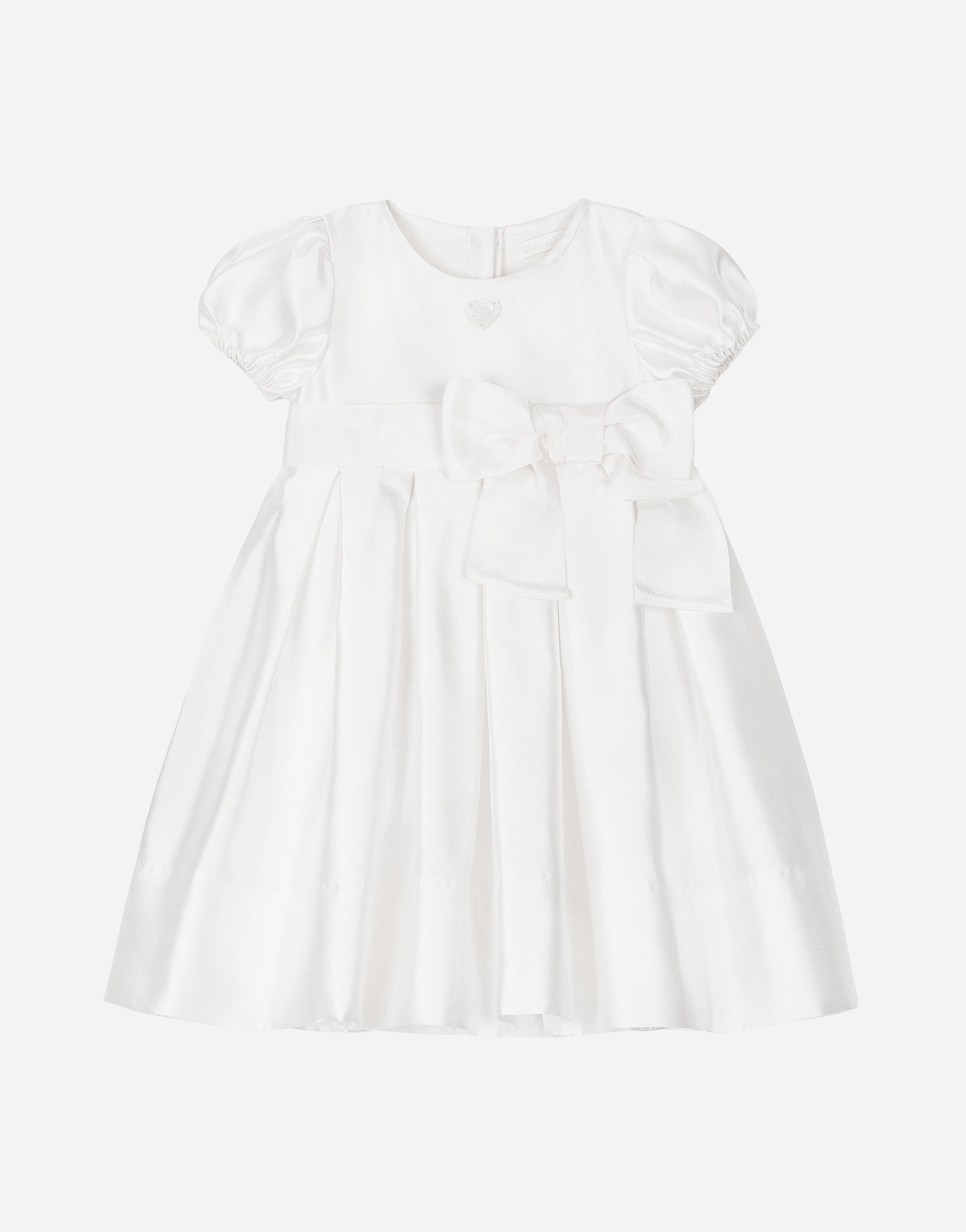 Empire-line silk mikado christening dress with short sleeves
