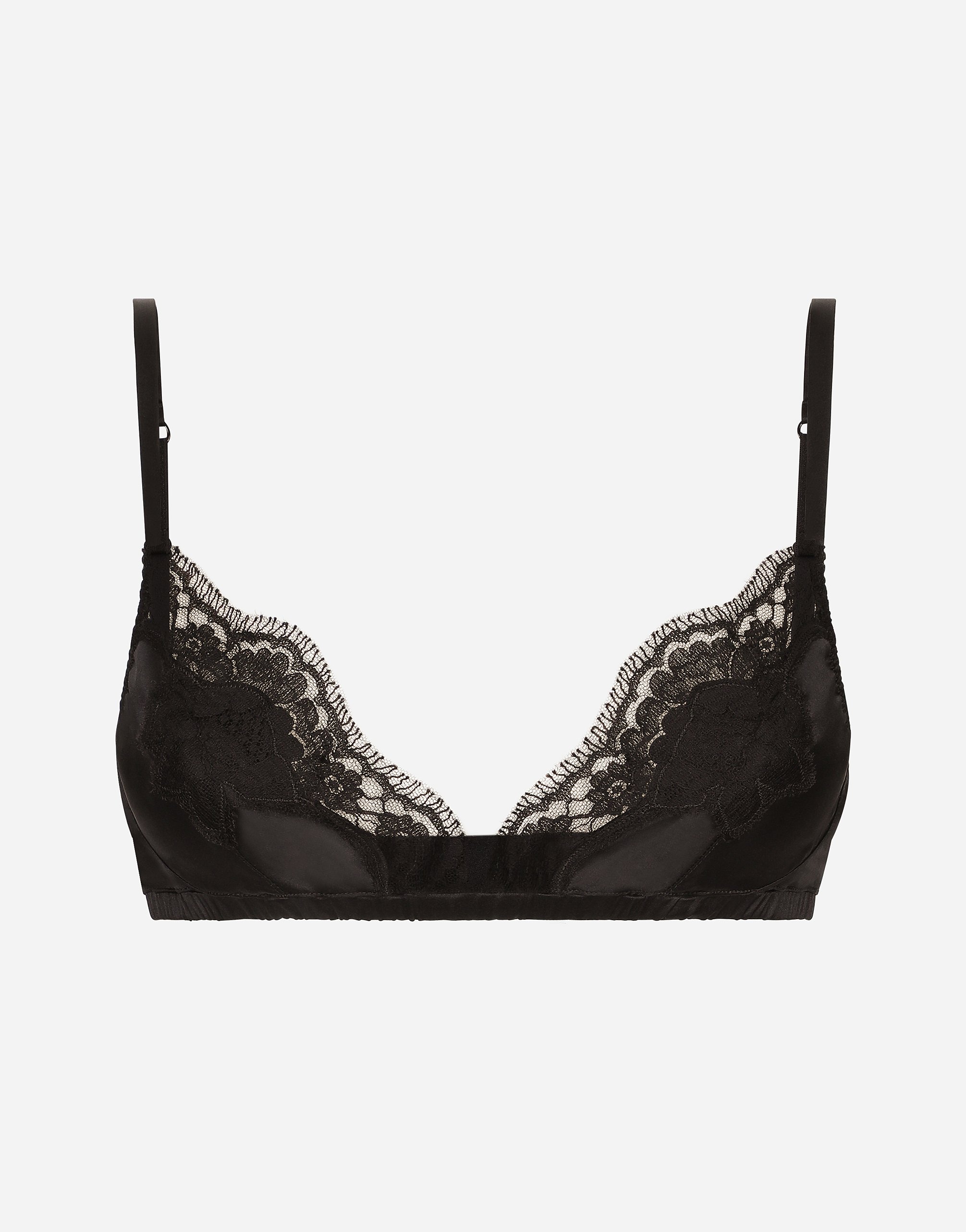 Dolce & Gabbana Soft Cut Satin Bra With Lace - Woman Black Silk