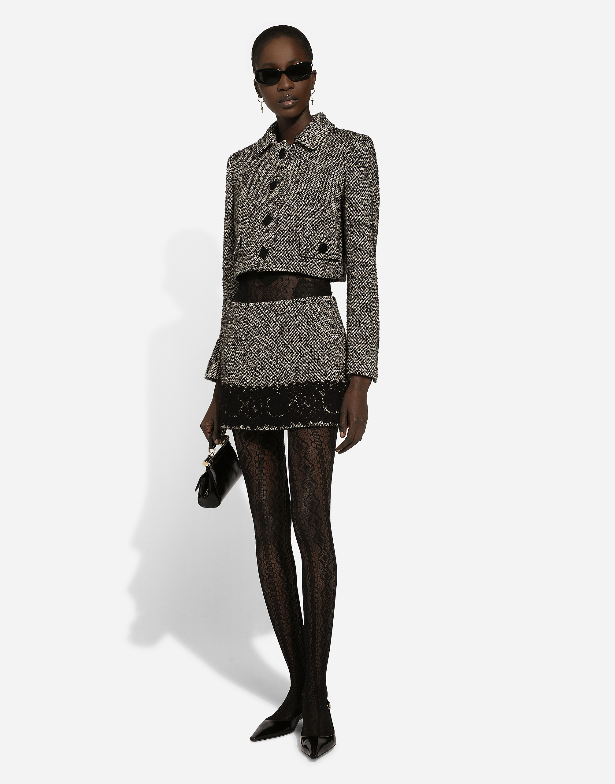 Dolce & Gabbana Wool Spinato Crop Jacket In Multicolor