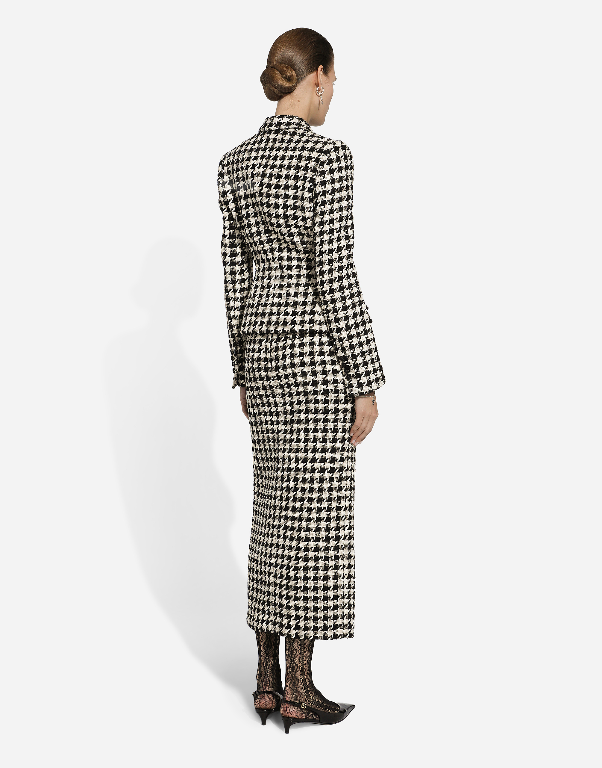 Dolce & Gabbana Houndstooth Wool And Cotton-blend Tweed Midi Skirt In マルチカラー