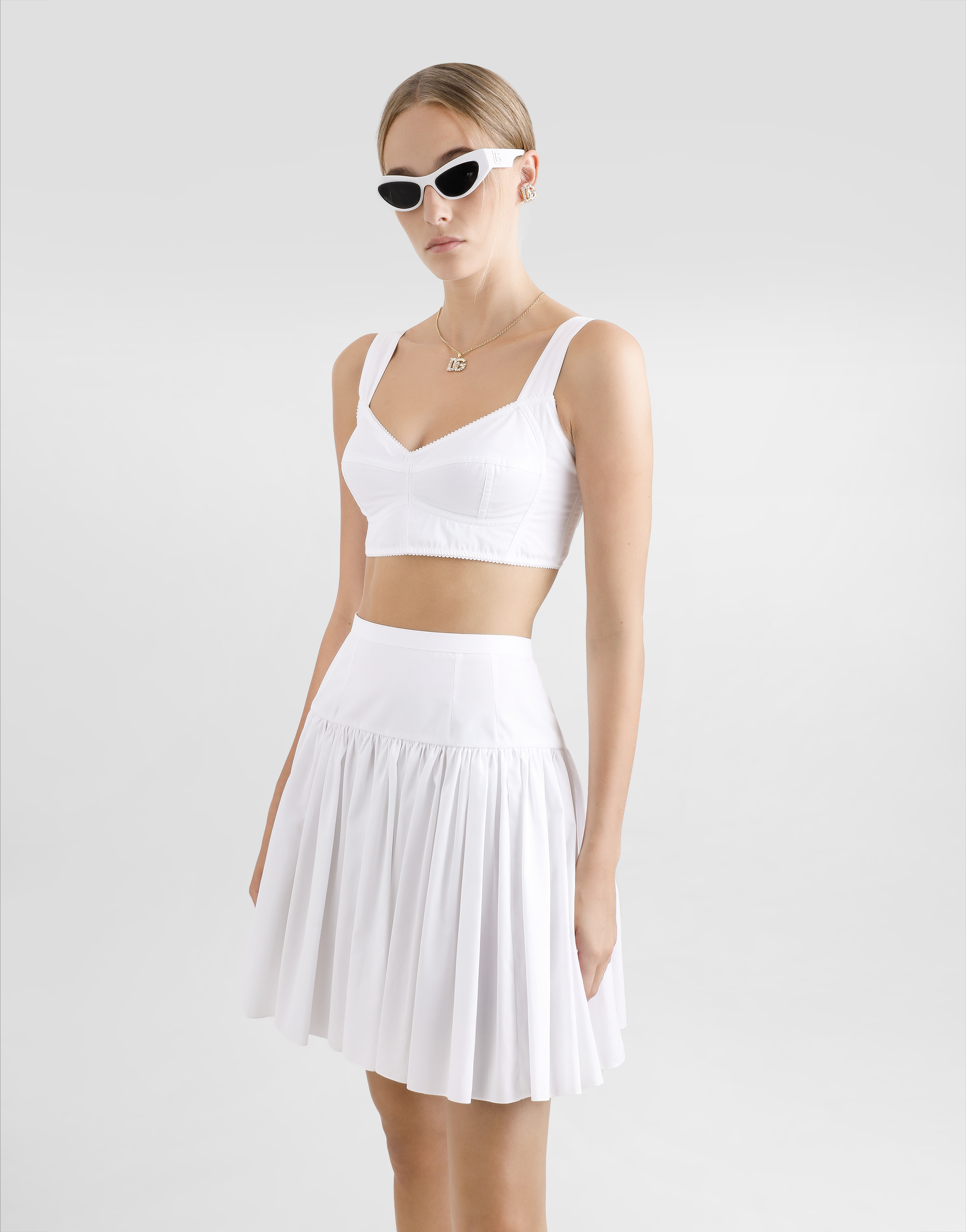 Dolce & Gabbana Pleated Cotton Poplin Miniskirt In White