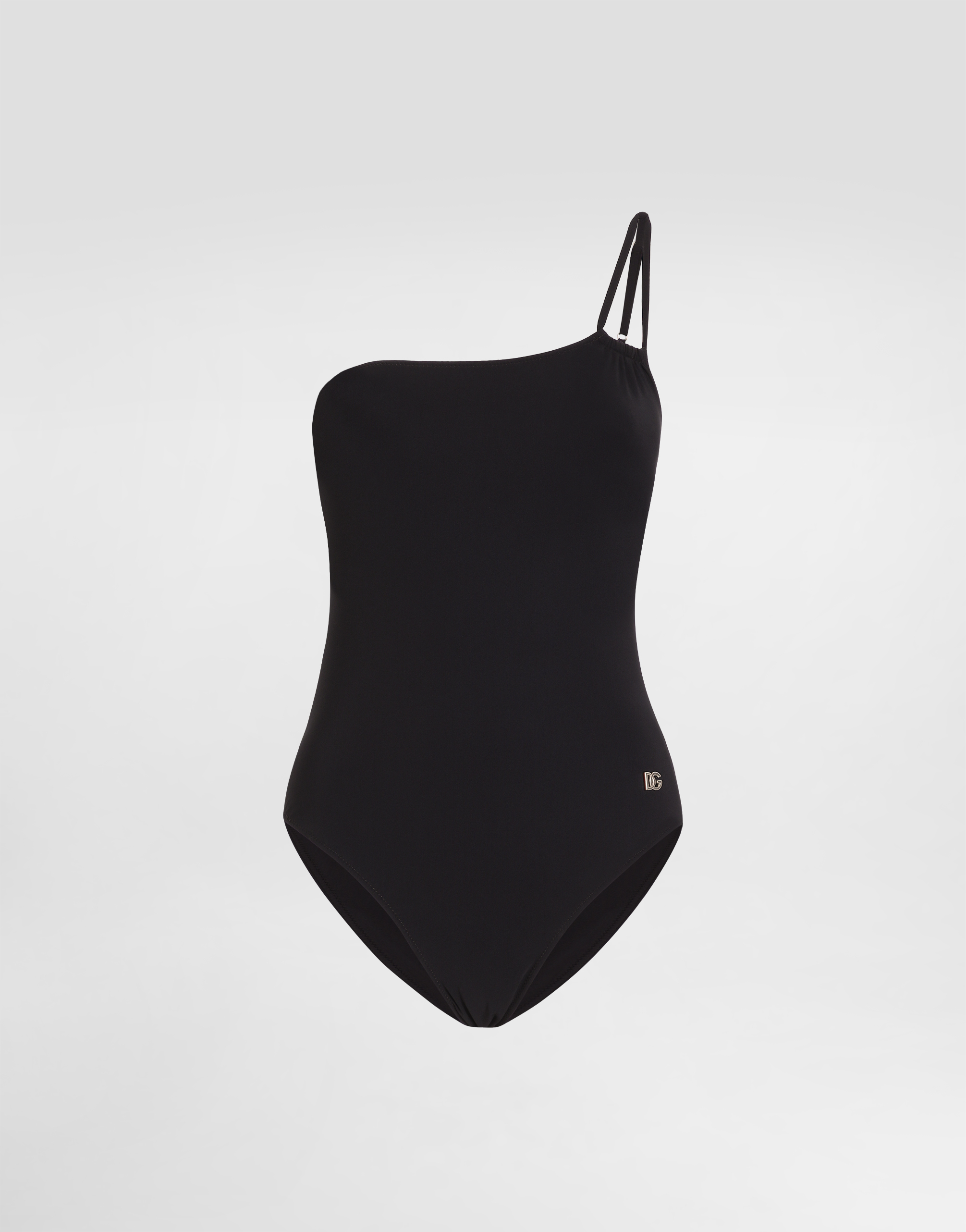 Dolce & Gabbana One-piece One-shoulder Swimsuit In Black