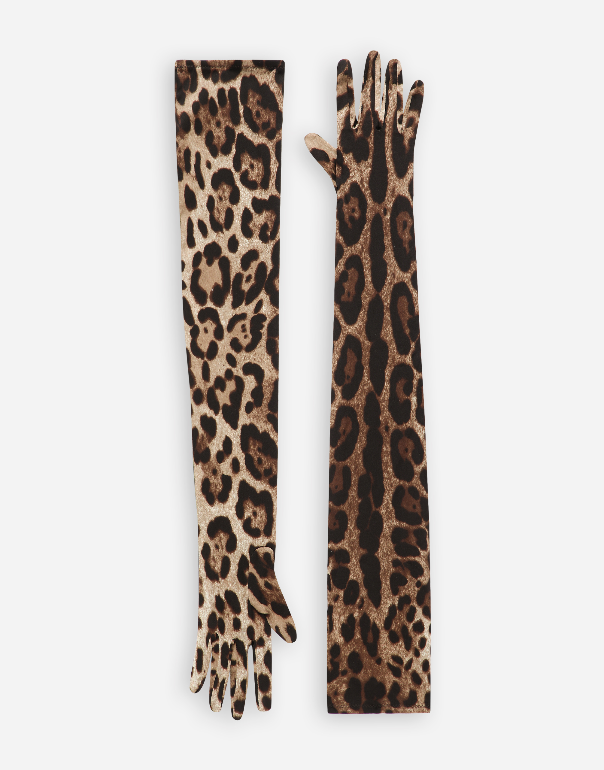DOLCE & GABBANA LONG LEOPARD-PRINT STRETCH SATIN GLOVES