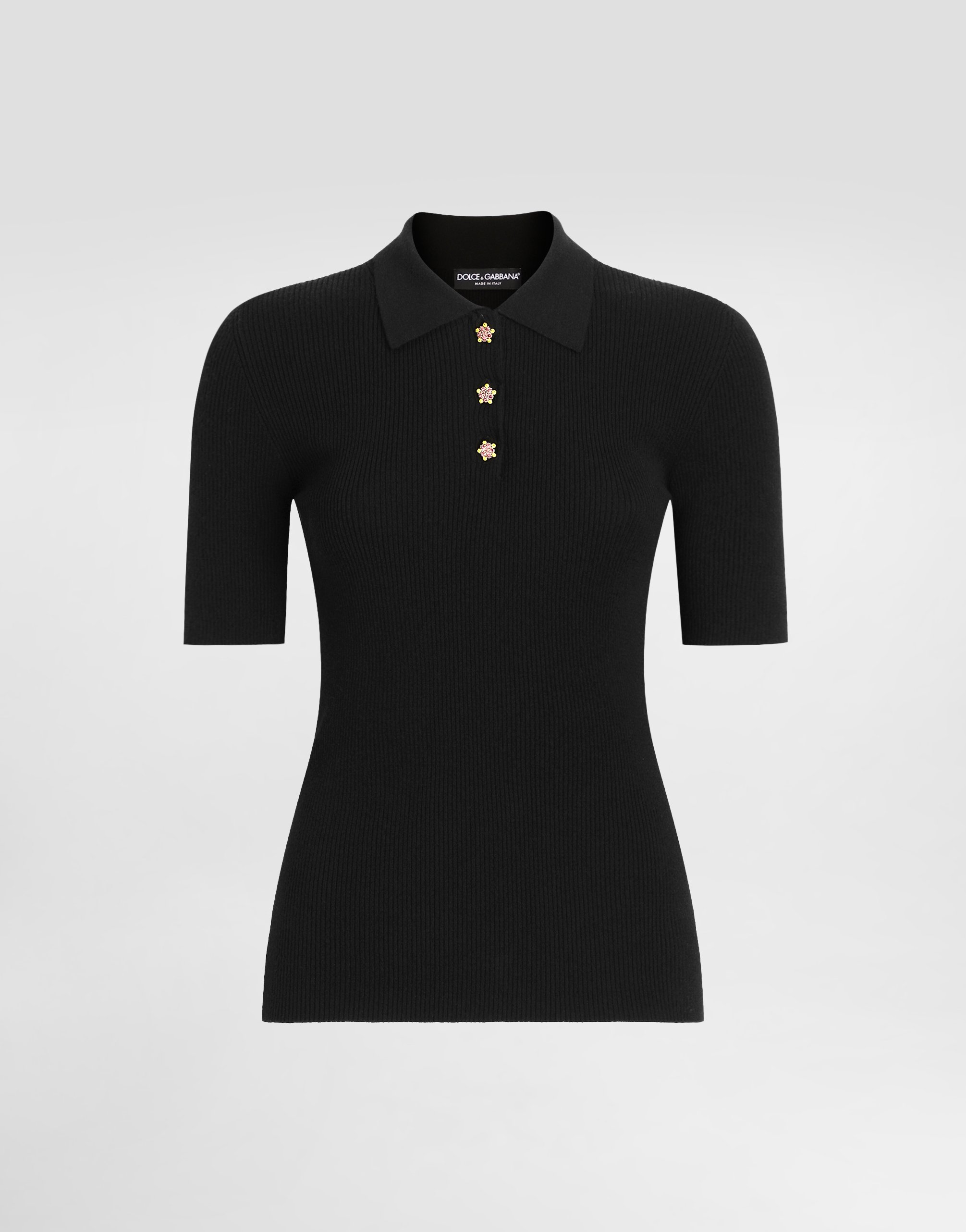 Dolce & Gabbana Ribbed Polo Sweater In Black