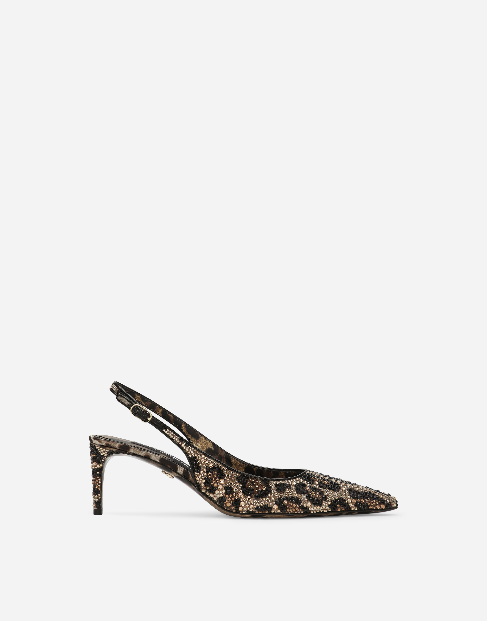 Shop Dolce & Gabbana Satin Slingbacks With Fusible Rhinestones In Animal Print