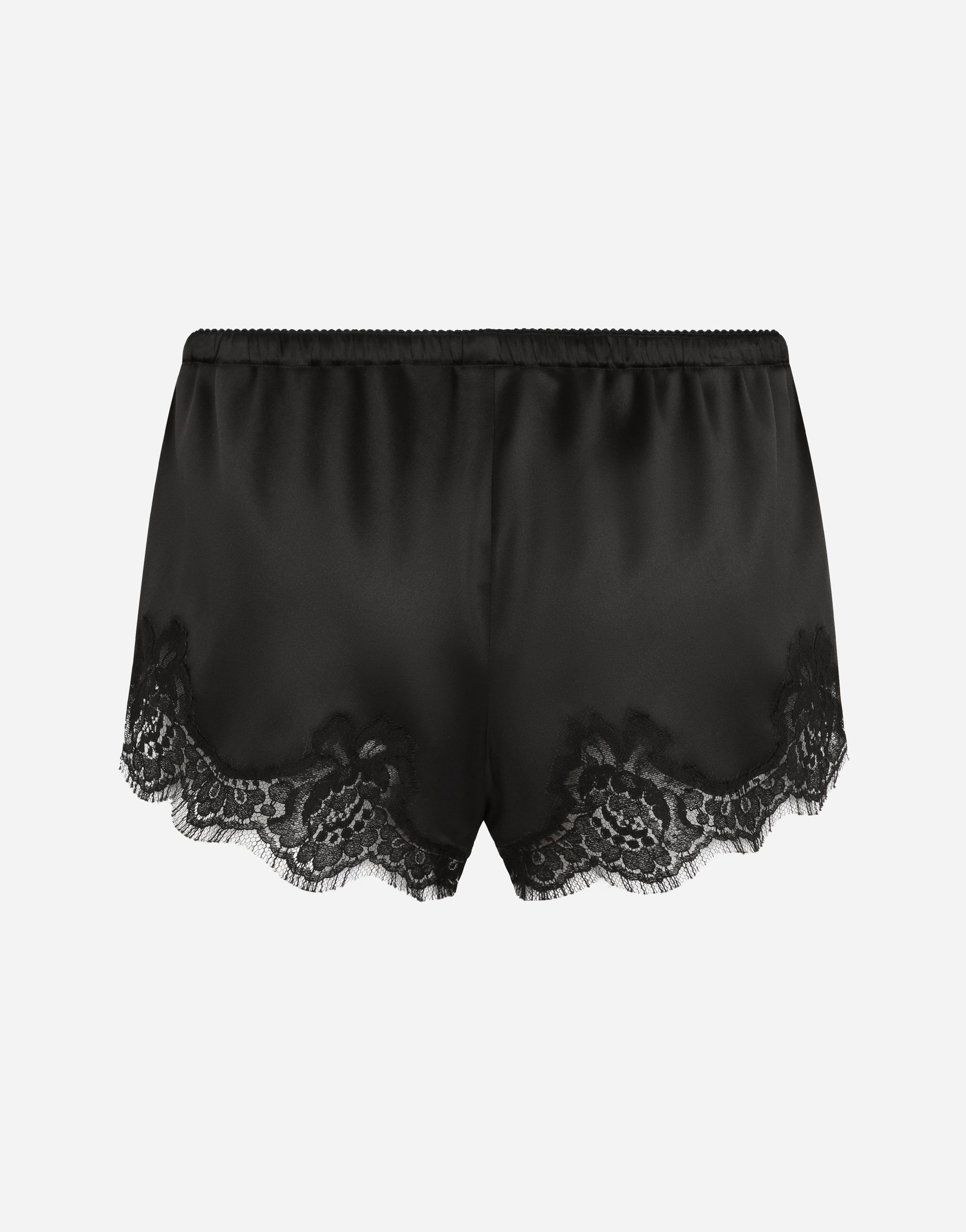 DOLCE & GABBANA SATIN LINGERIE SHORTS WITH LACE DETAILING