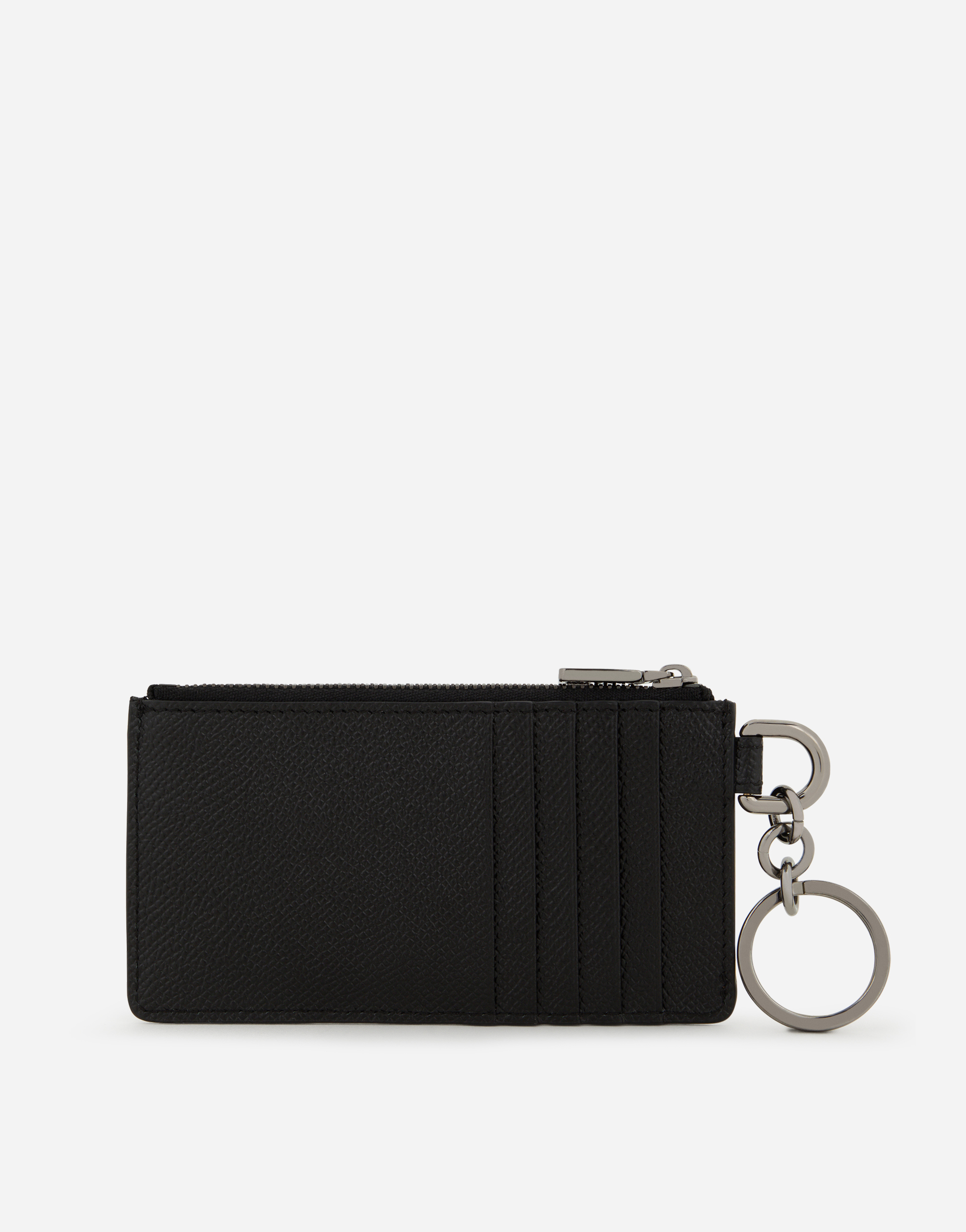 Dolce & Gabbana Calfskin Card Holder With Ring And Logo Tag In Black