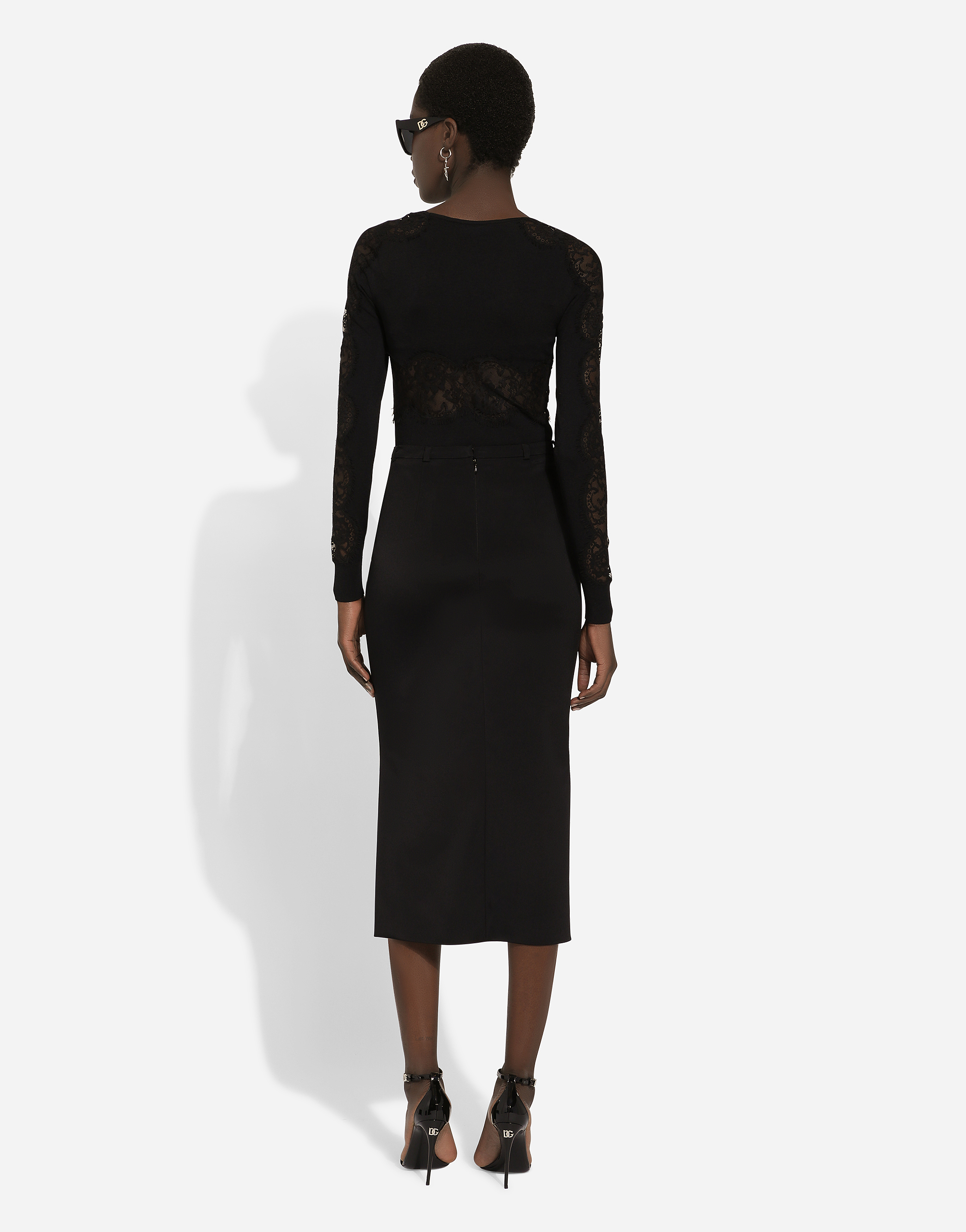 Dolce & Gabbana Viscose Sweater With Lace Inserts In Black