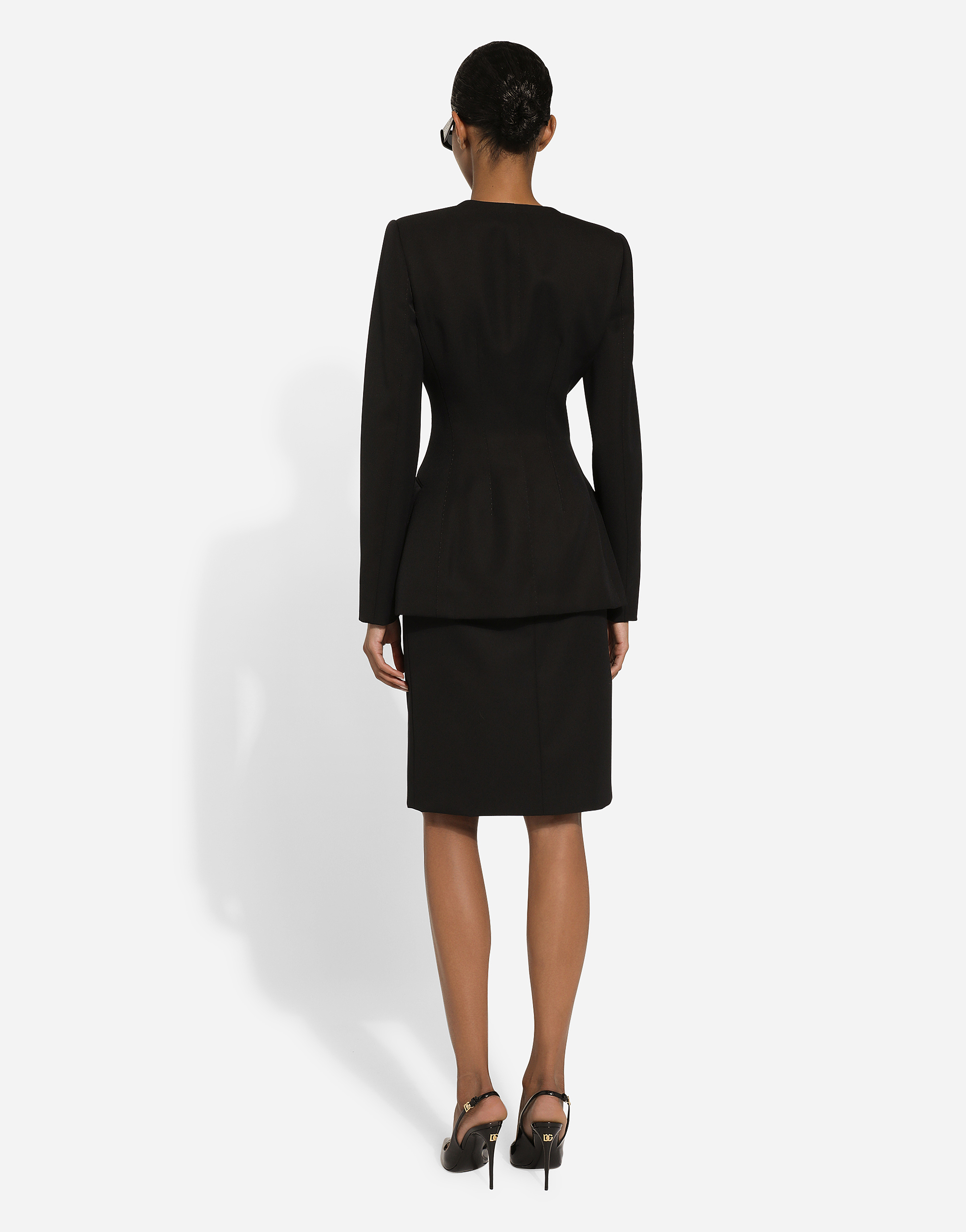 Shop Dolce & Gabbana Wool Crepe Midi Pencil Skirt In Black