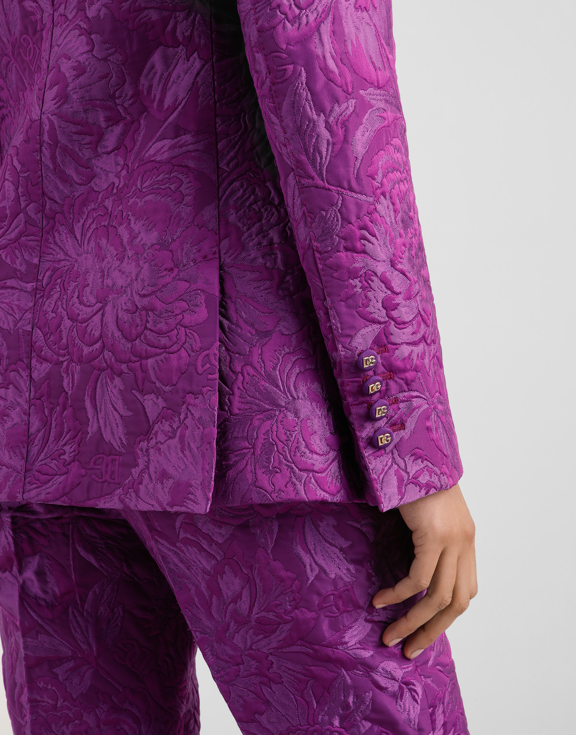 Dolce & Gabbana Peony-motif Brocade Turlington Jacket In Purple