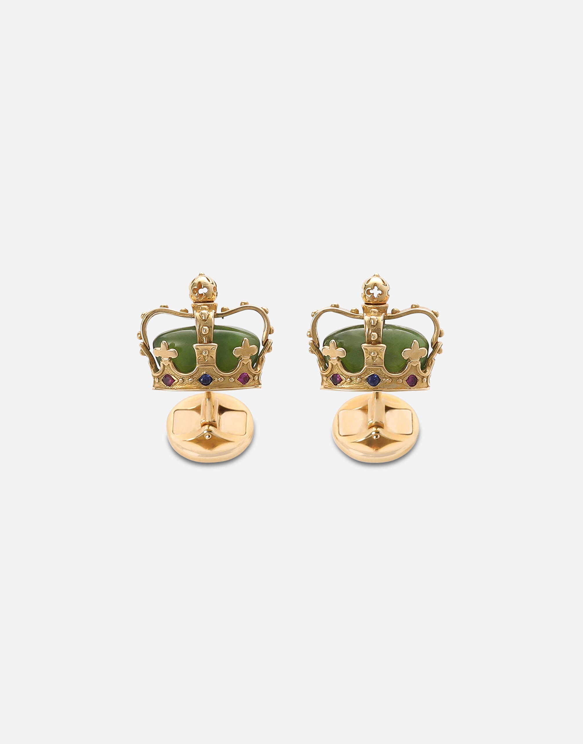 DOLCE & GABBANA CROWN YELLOW GOLD CUFFLINKS WITH GREEN JADES