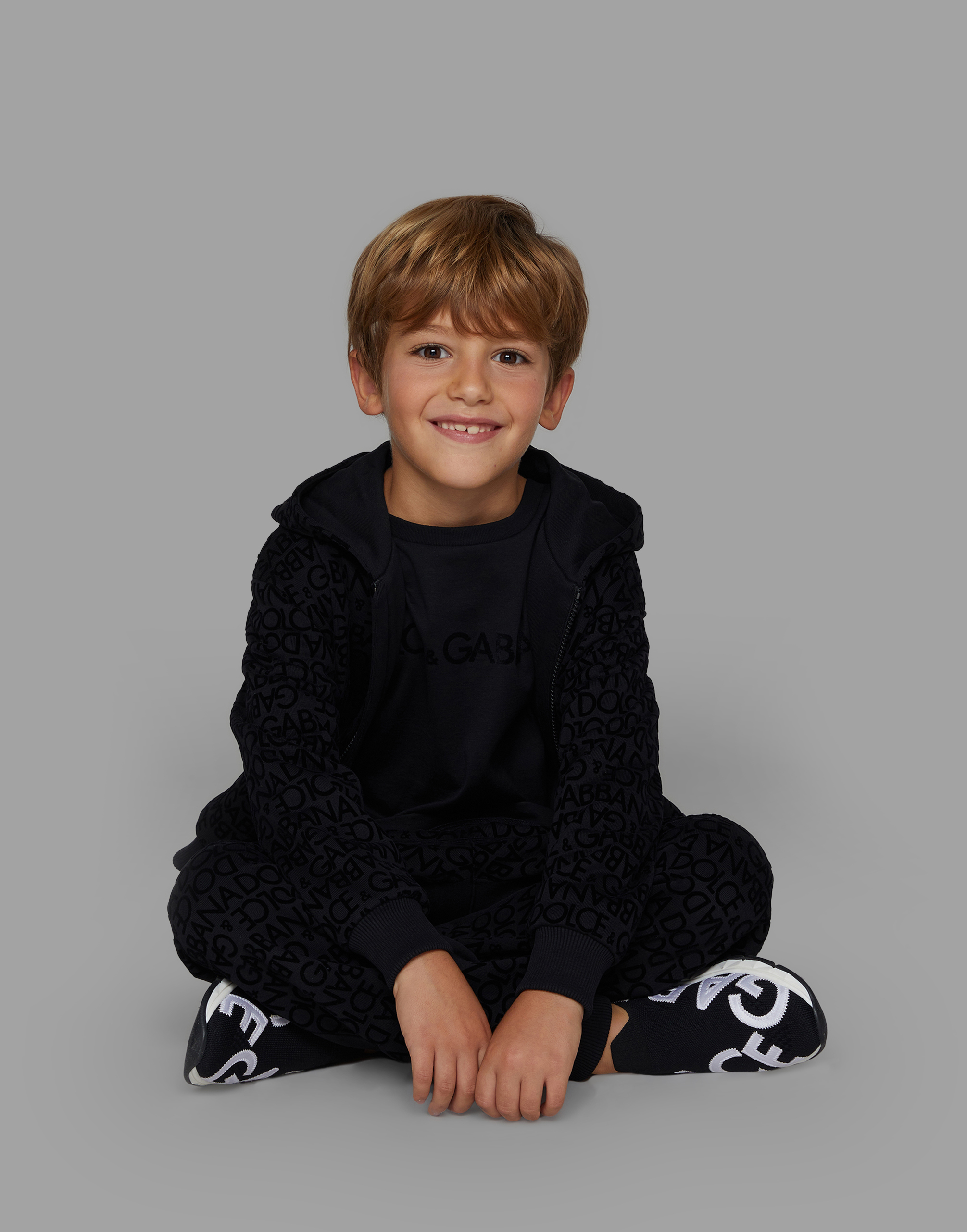 Dolce & Gabbana Black Hoodie With Velvet Logo Motif In Black