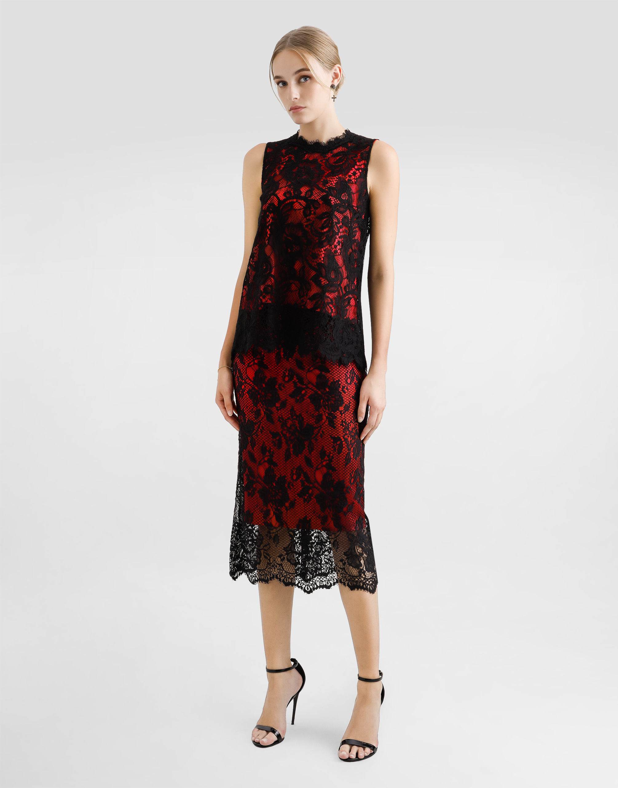 Dolce & Gabbana Lace Calf-length Pencil Skirt With Contrasting Lining In Black