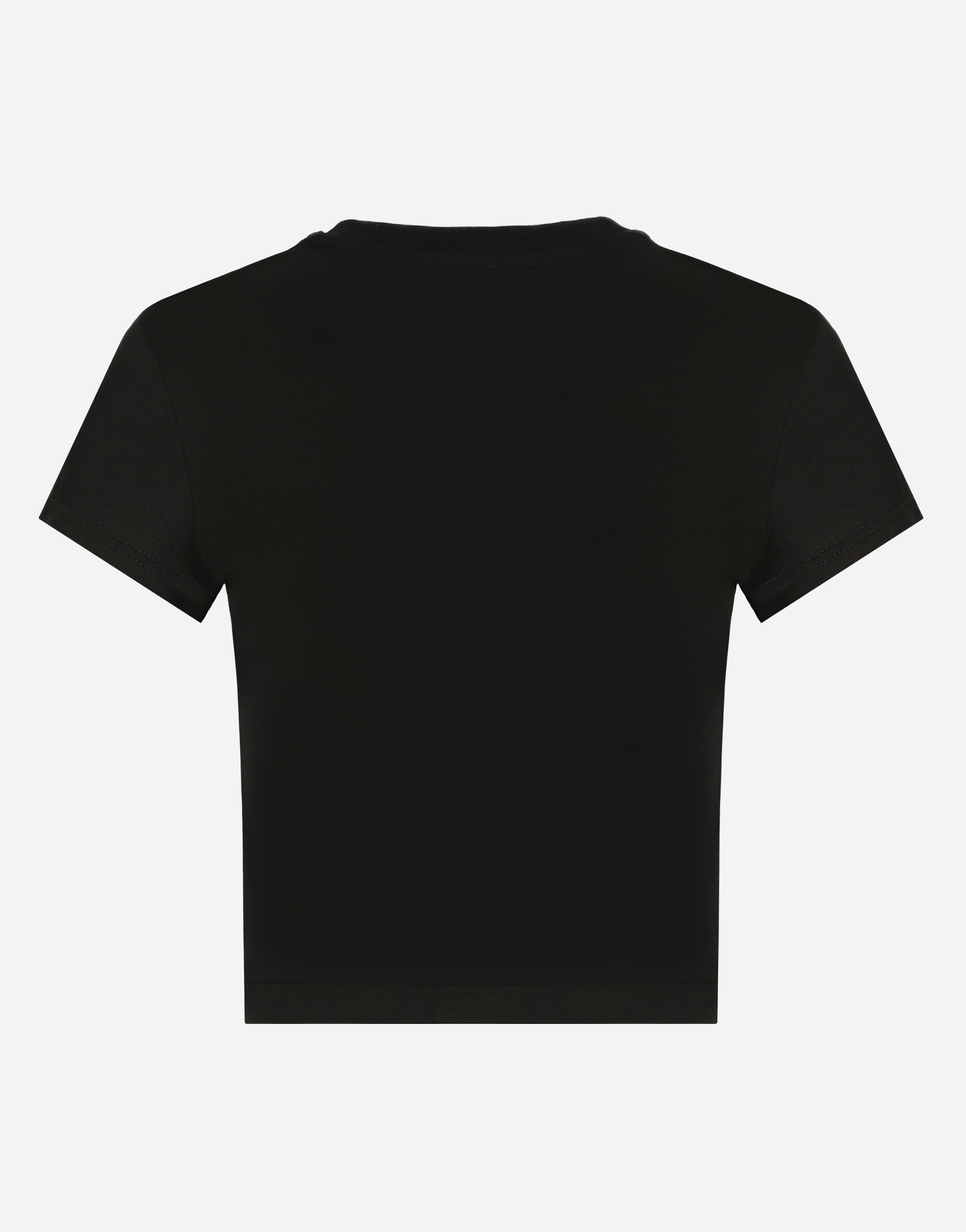 Shop Dolce & Gabbana Short T-shirt With Fusible-rhinestone Dg Logo In Black