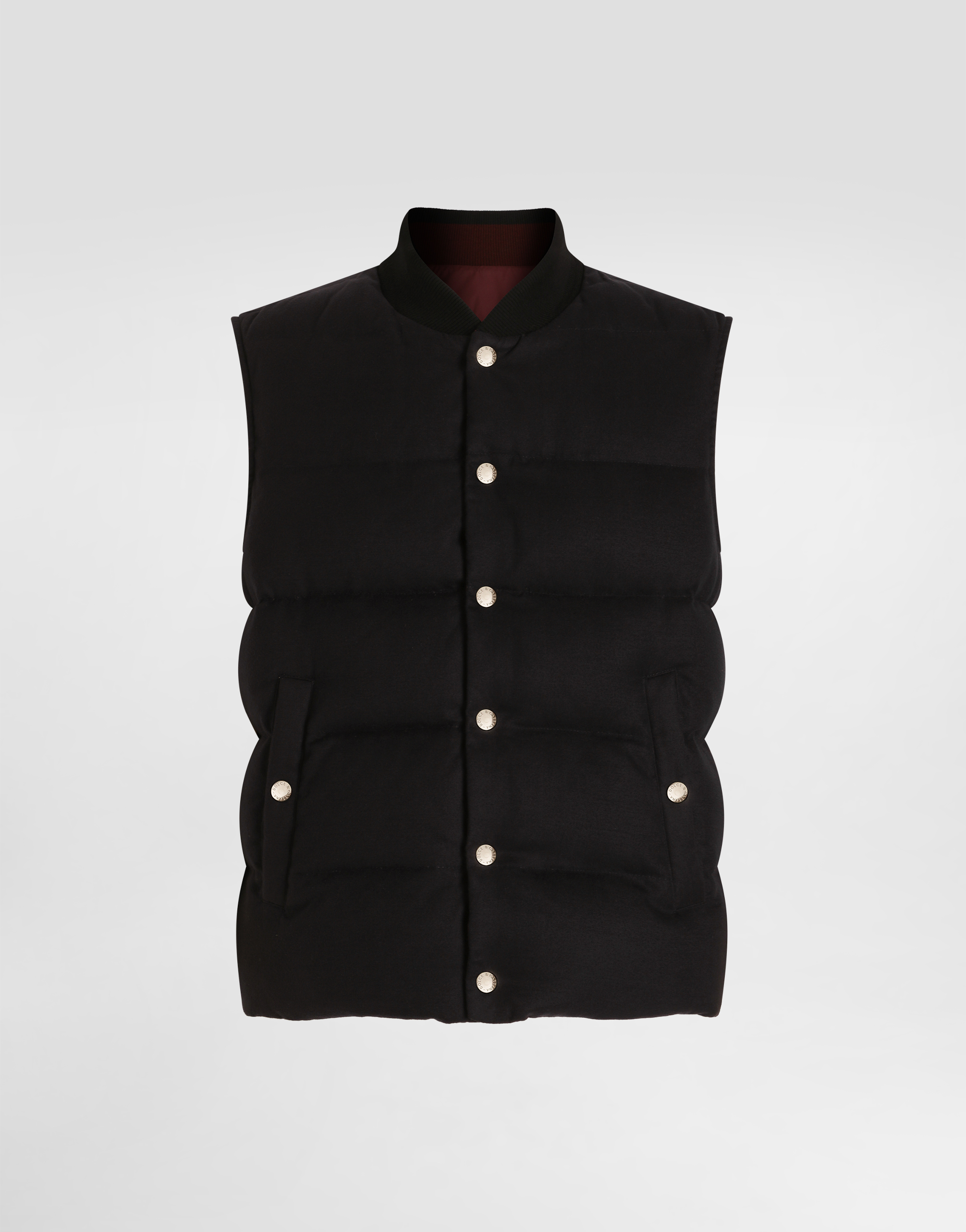 Dolce & Gabbana Quilted Sleeveless Reversible Ribbed Collar Jacket In Black