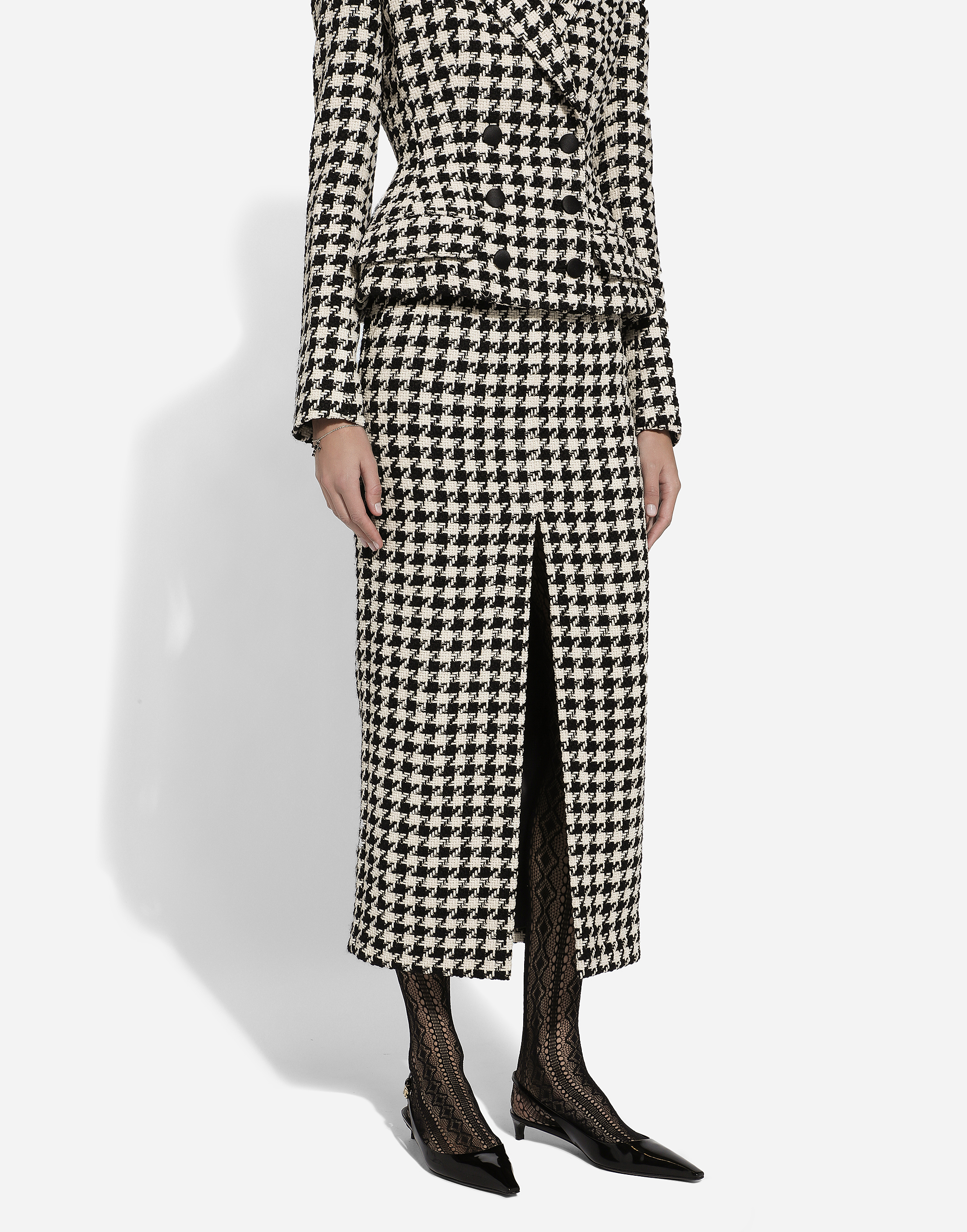 Dolce & Gabbana Houndstooth Wool And Cotton-blend Tweed Midi Skirt In マルチカラー