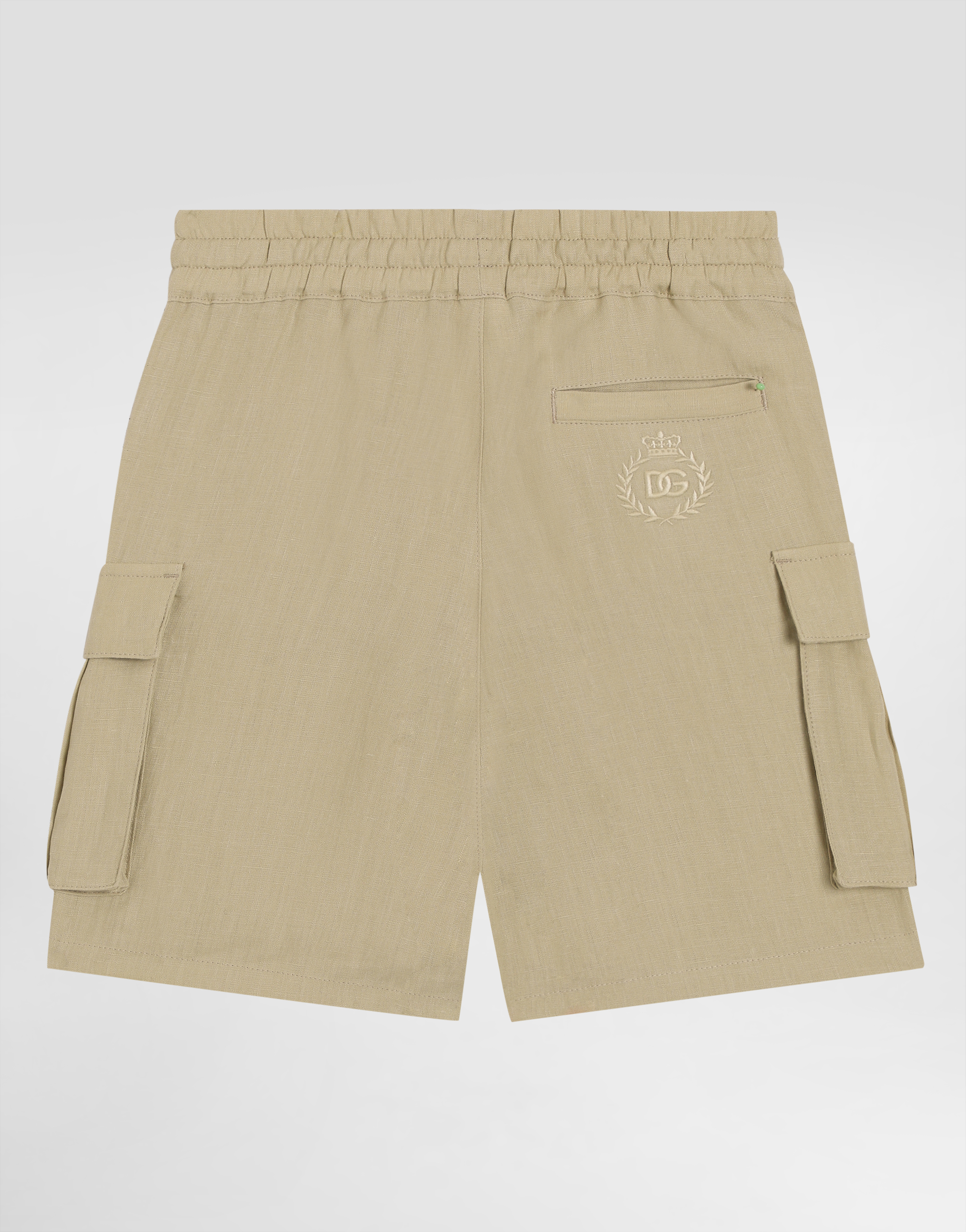Dolce & Gabbana Linen Cargo Shorts With Dg Logo Embroidery In Beige