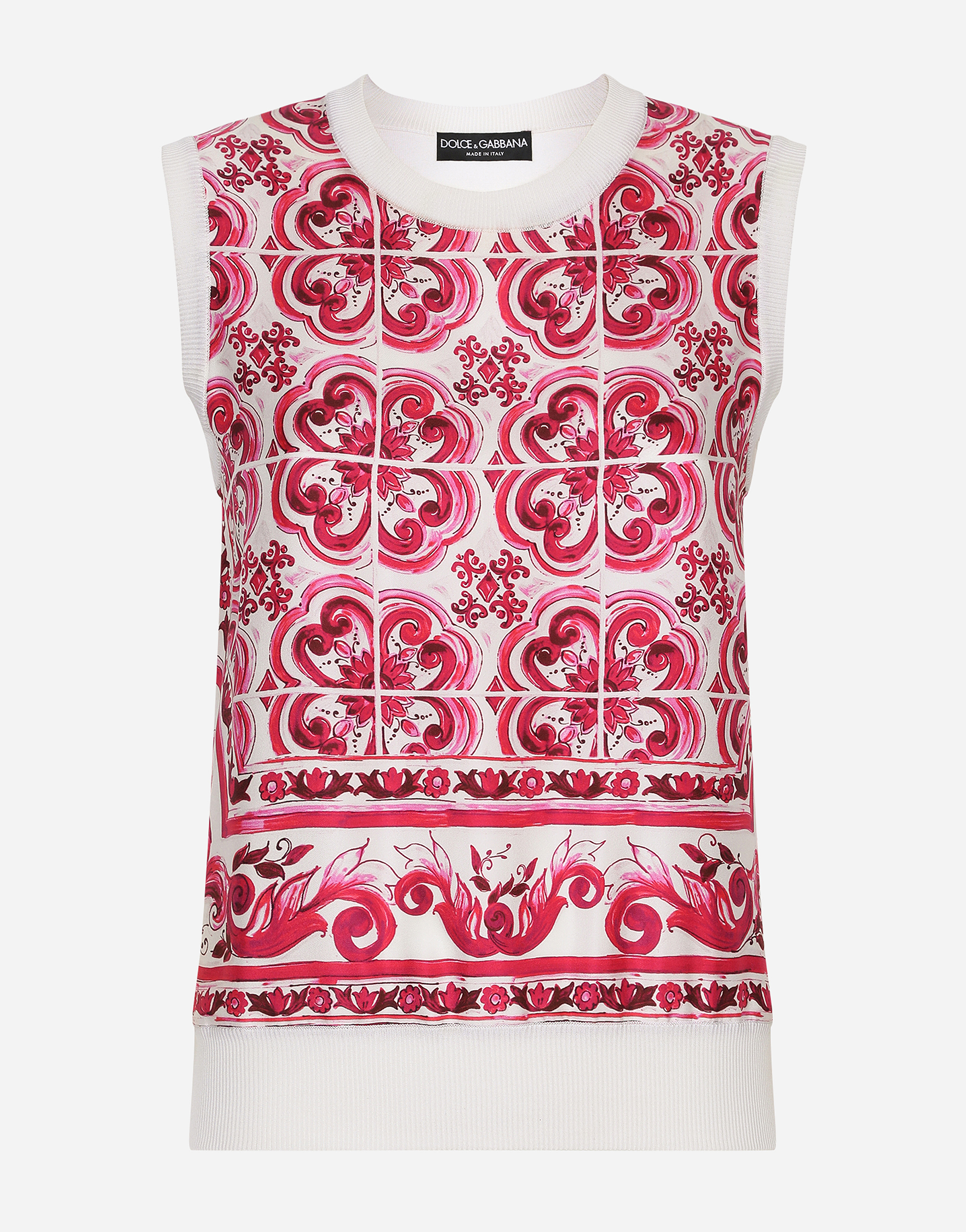 Dolce & Gabbana Silk And Twill Maiolica Print Sweater In Maiolica_3_fuxia