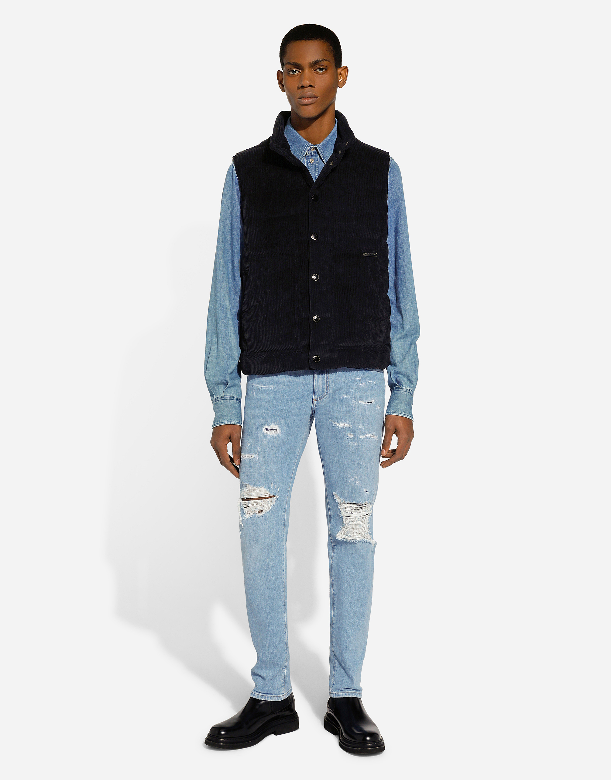 Dolce & Gabbana Logo Patch Corduroy Jacket In Blue