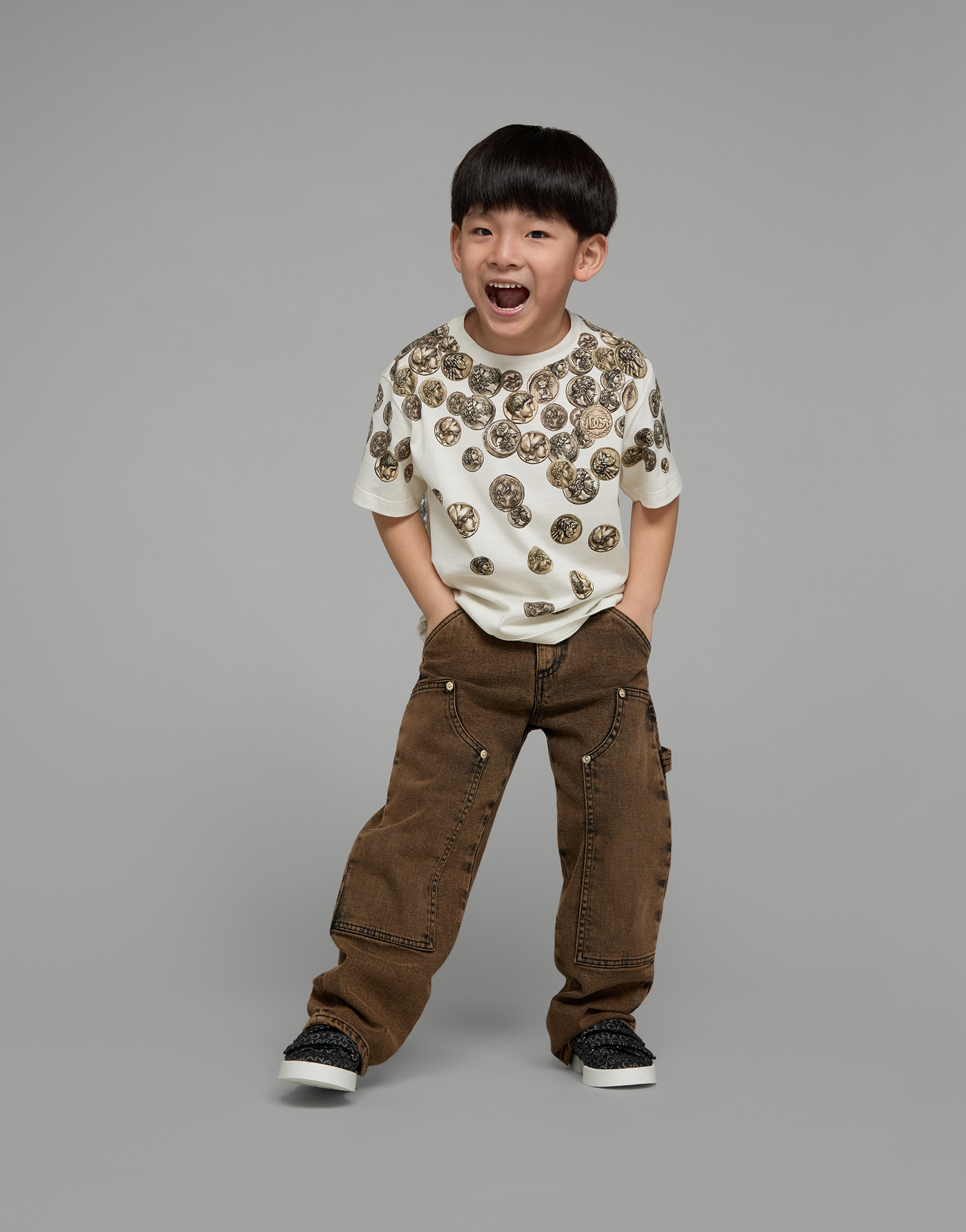 DOLCE & GABBANA SHORT-SLEEVED JERSEY T-SHIRT WITH OMBRÉ COIN PRINT