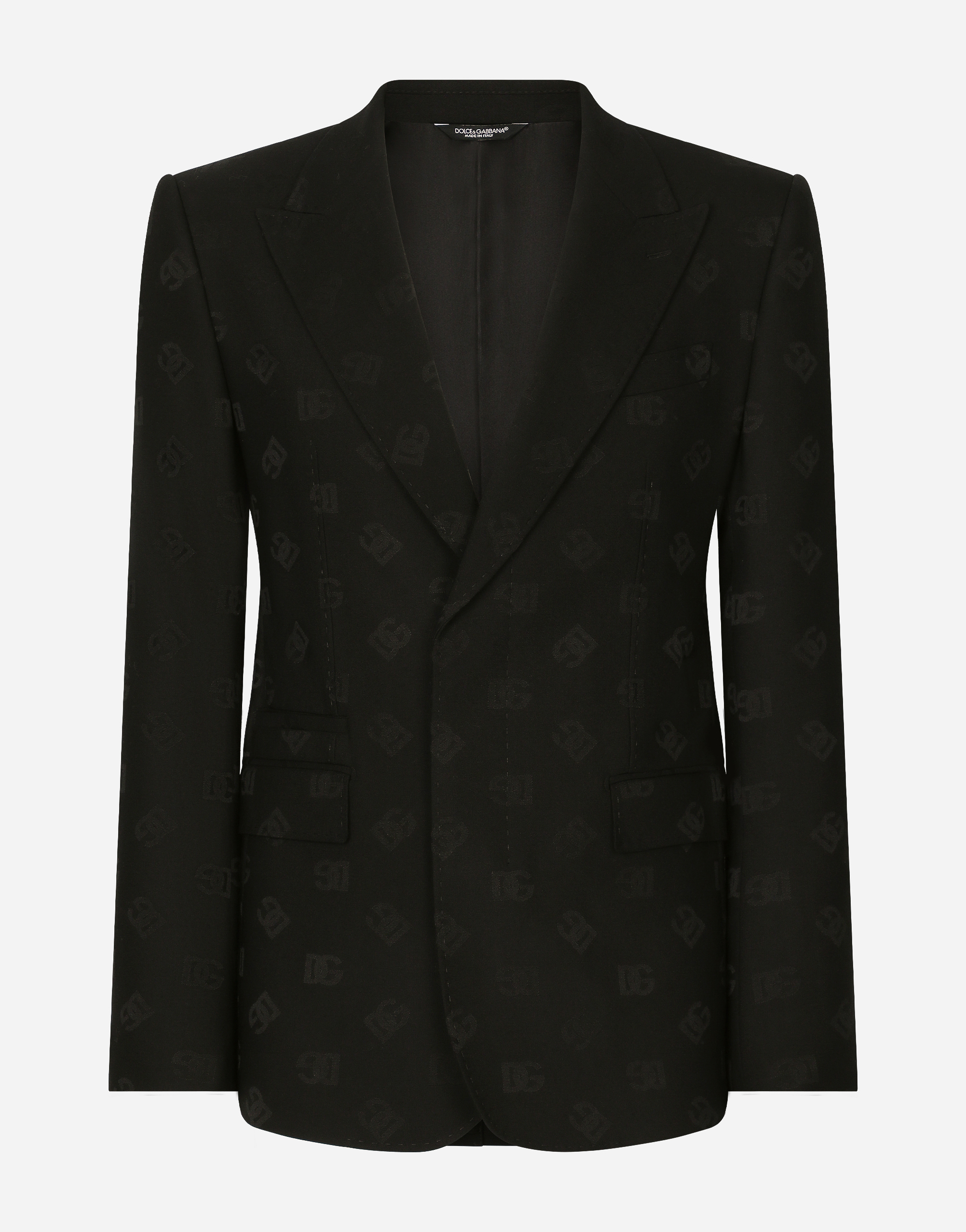 【関税＆送料込み】Dolce & Gabbana Grey Single-Breasted Jac Single-breasted wool and cashmere jacket with DG patch in