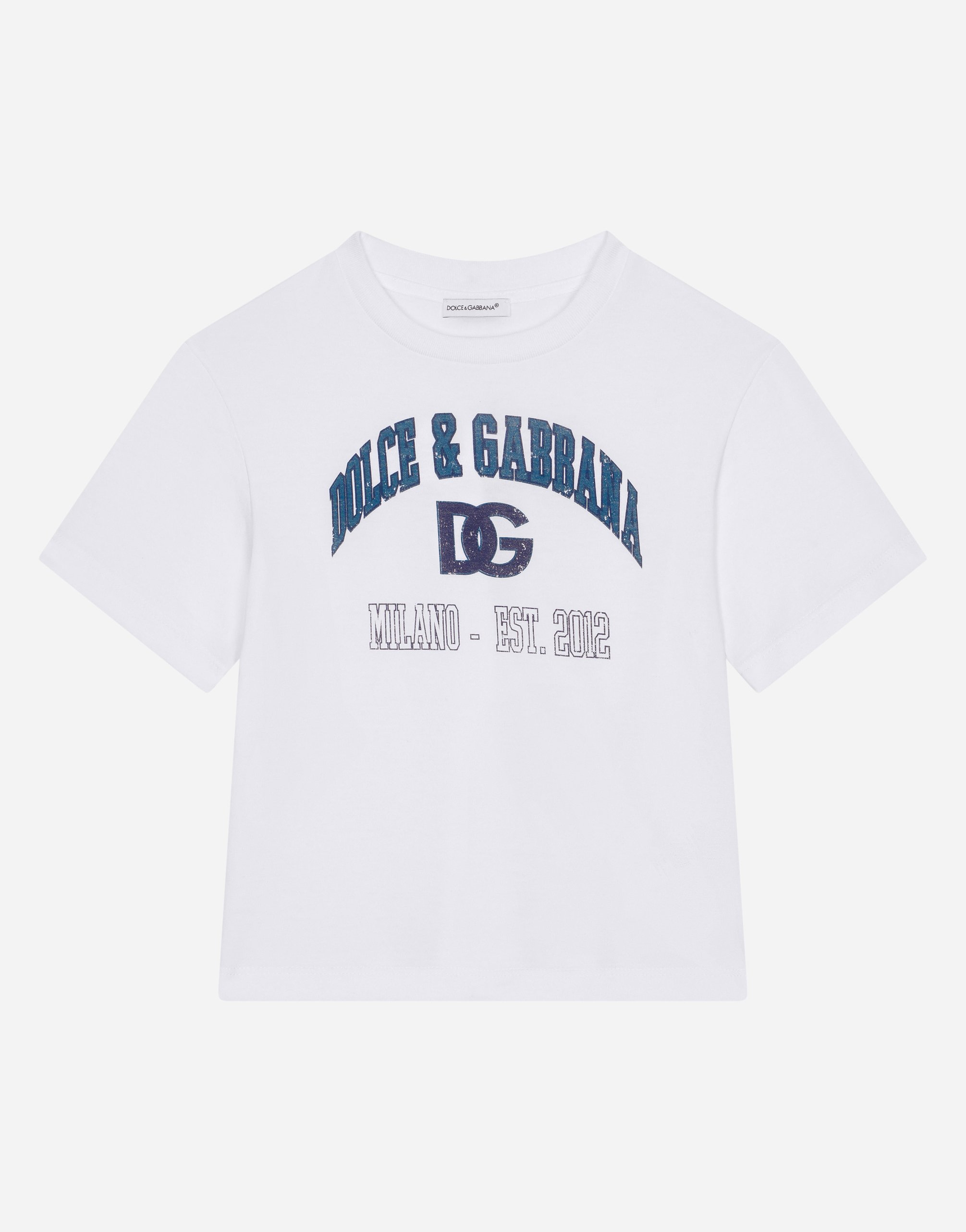 Dolce & Gabbana Kids' Jersey T-shirt With Dg Logo Print In White