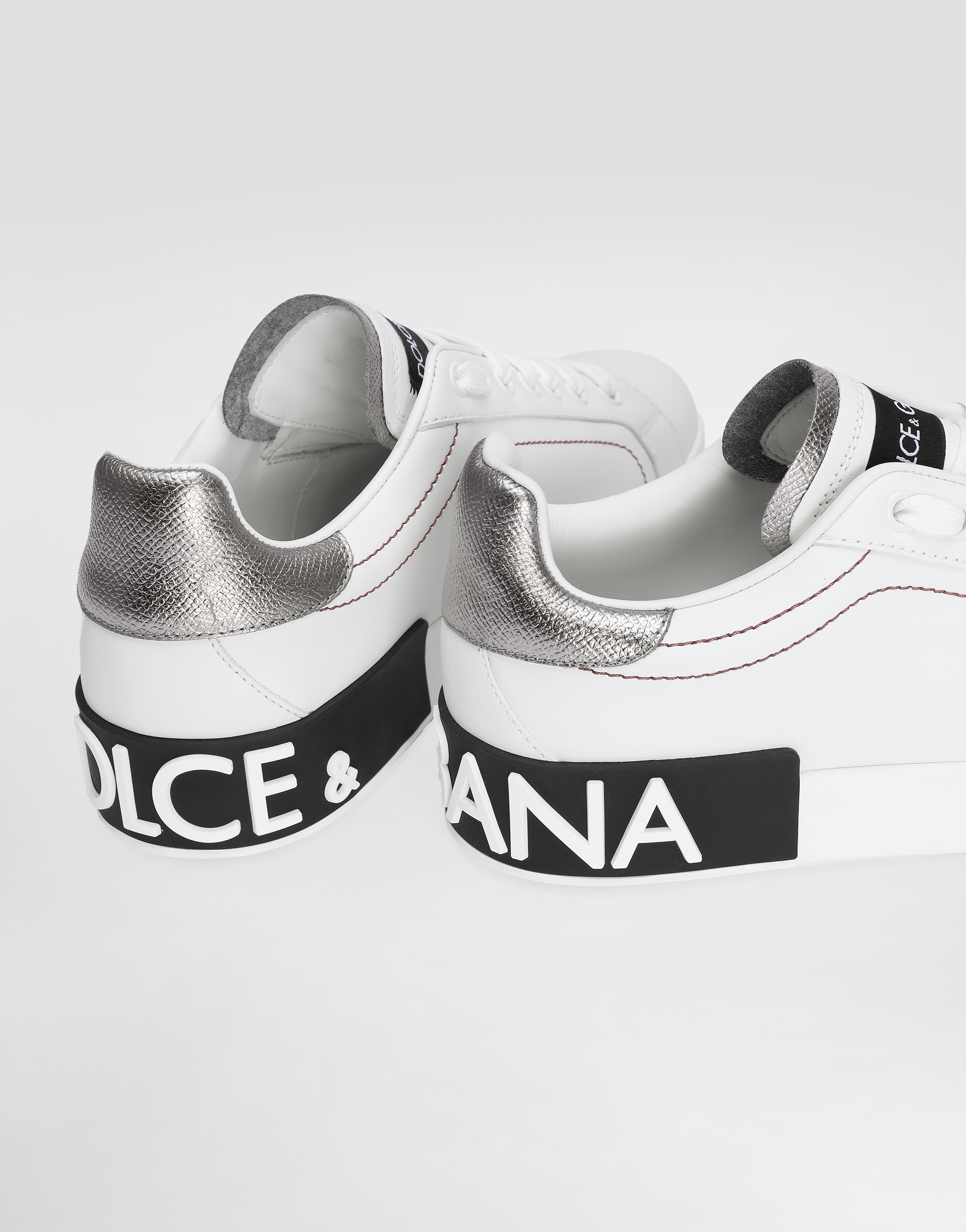 Dolce & Gabbana Portofino Low-top Sneakers In White/silver