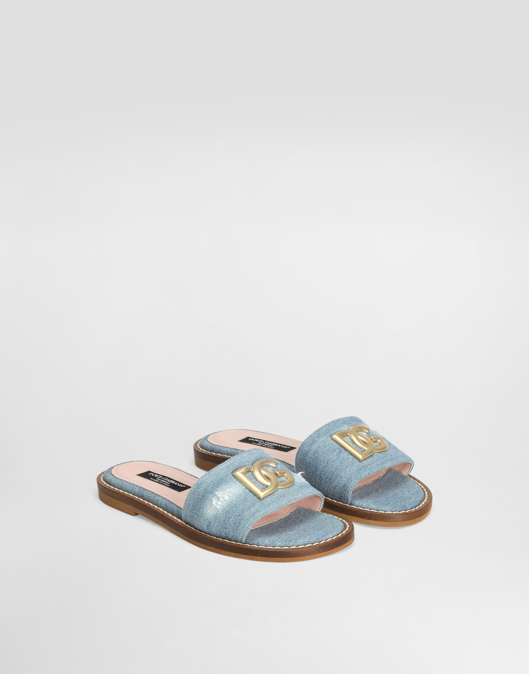 DOLCE & GABBANA FLAT DENIM SLIDERS WITH DG LOGO 