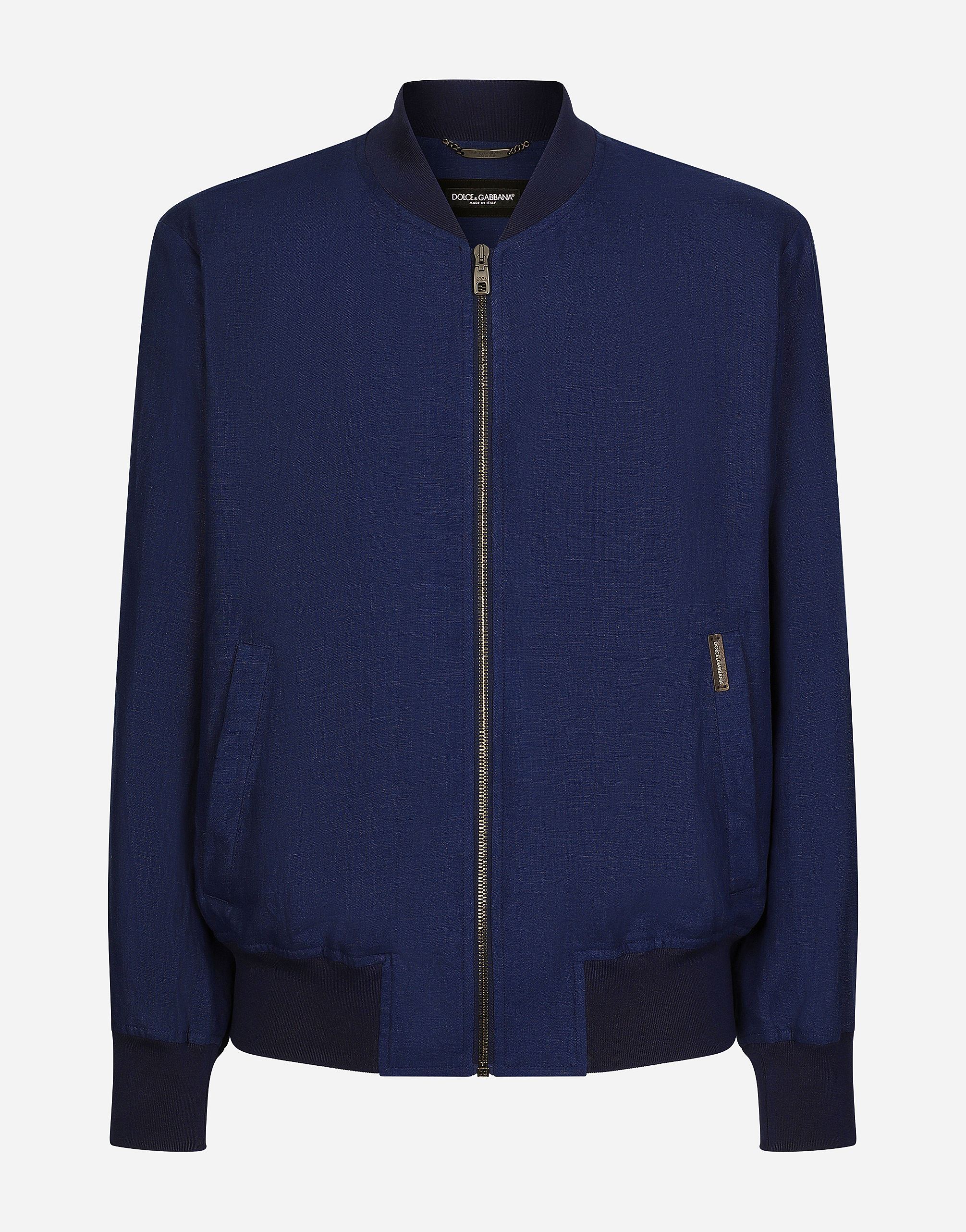 Dolce & Gabbana Unlined Linen Bomber Jacket - Man Coats And Jackets Blue