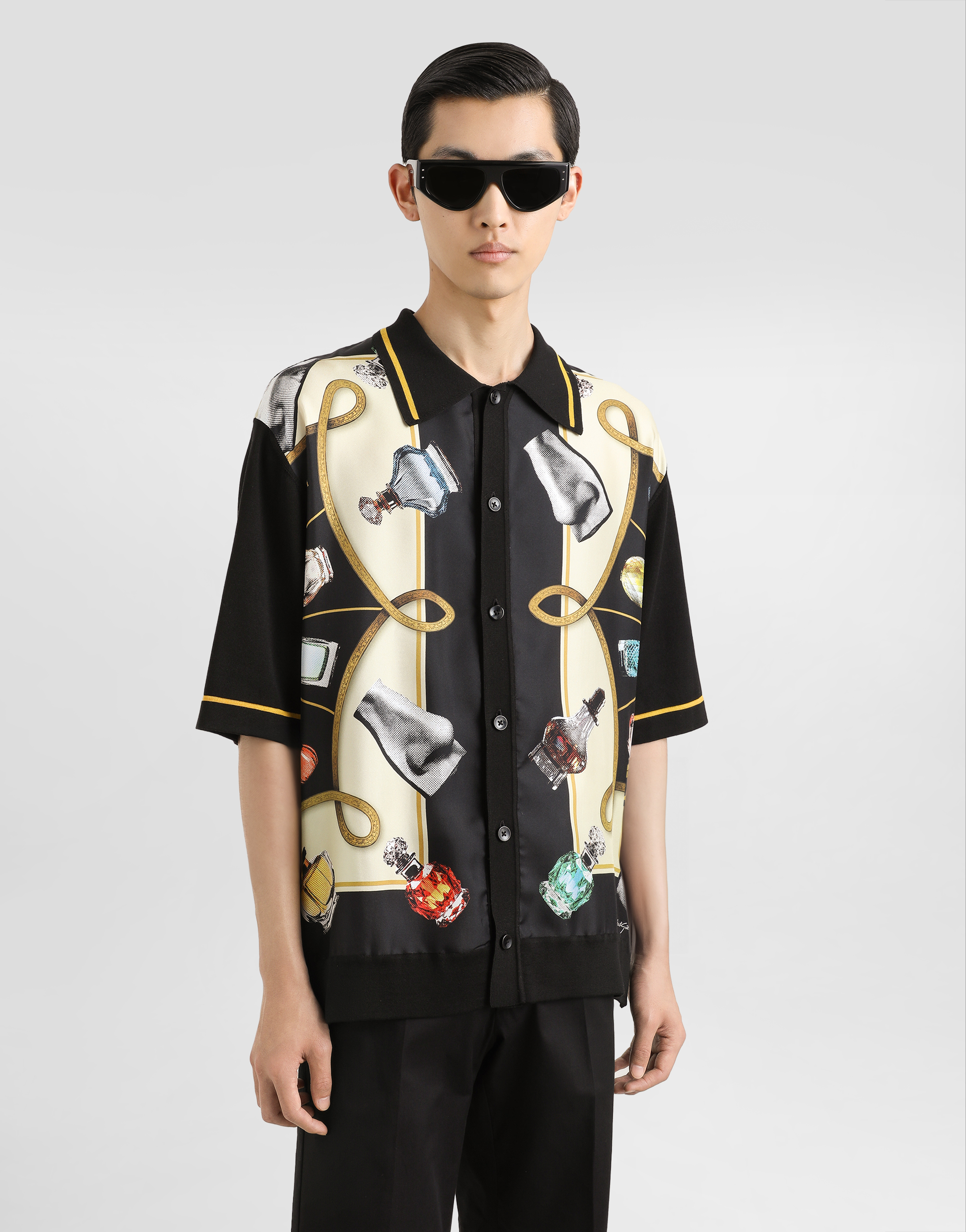 Dolce & Gabbana Silk And Cotton Shirt With Perfume Print In Print