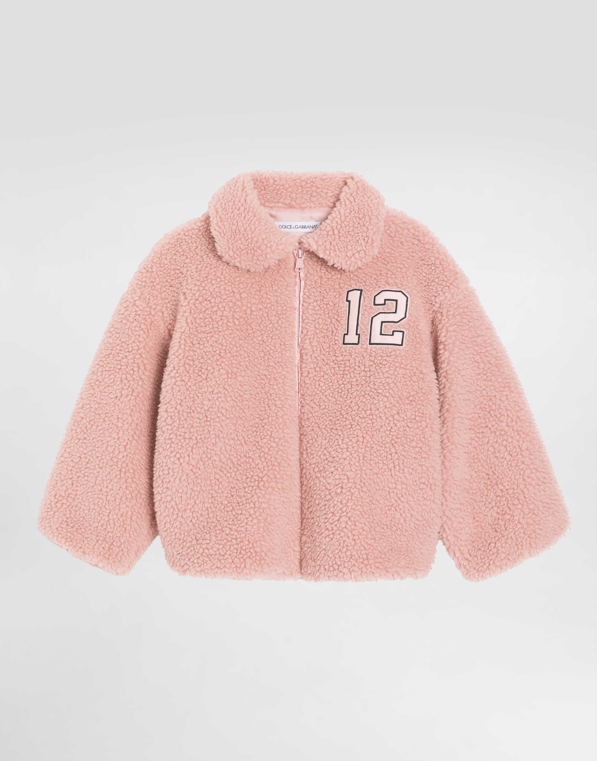 Dolce & Gabbana Faux Fur Jacket With Patch - Woman Coats And Jackets Pink 12 Years