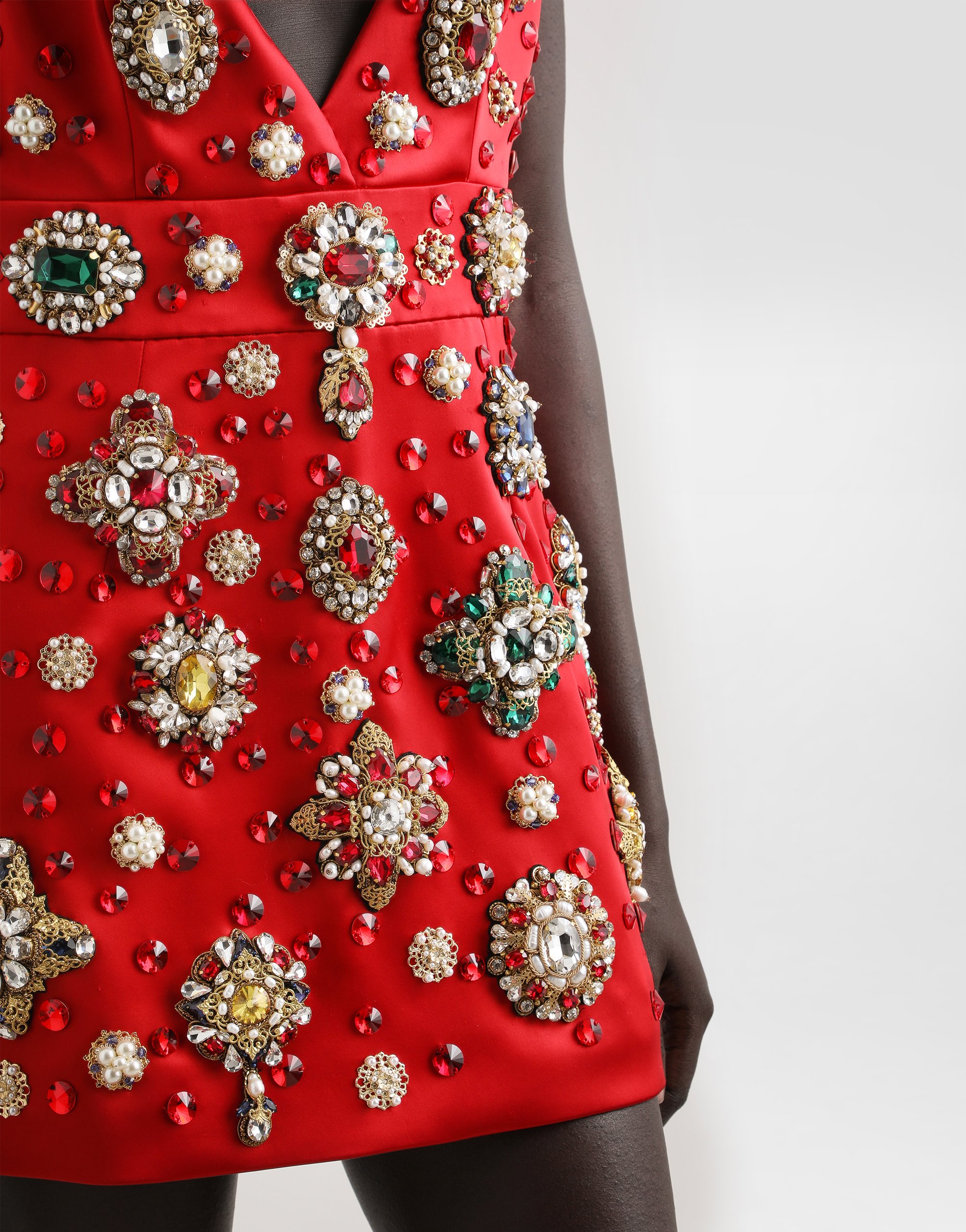 Satin dress with embroidery
