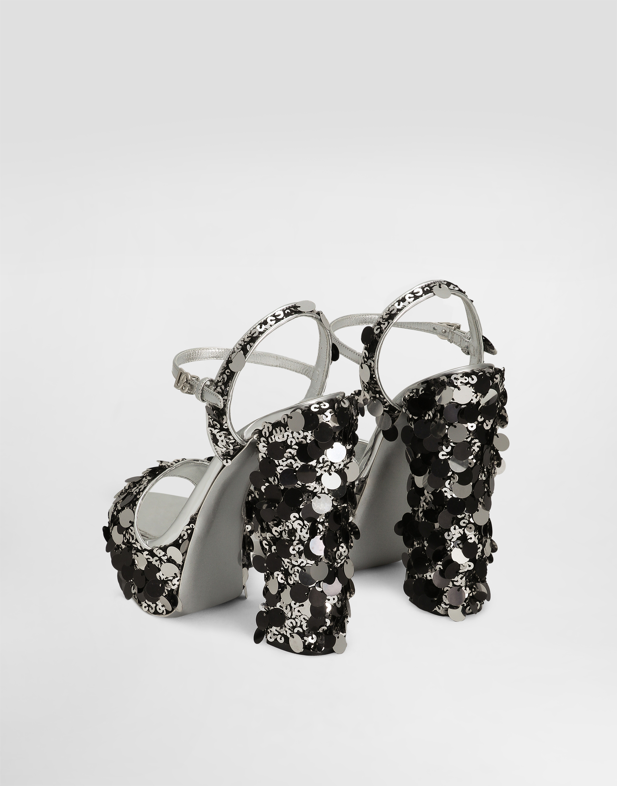 Dolce & Gabbana Sequined Platform Sandals In Silver