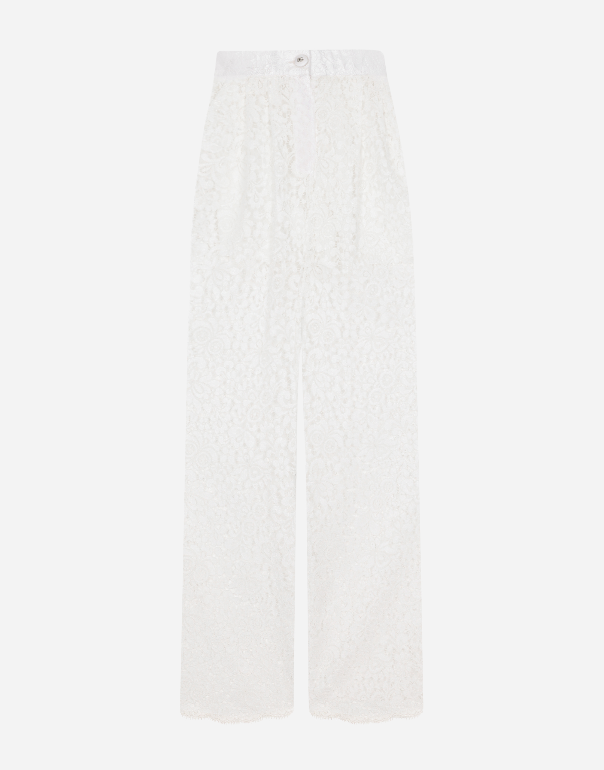 Dolce & Gabbana Flared Floral Cordonetto Lace Pants In White