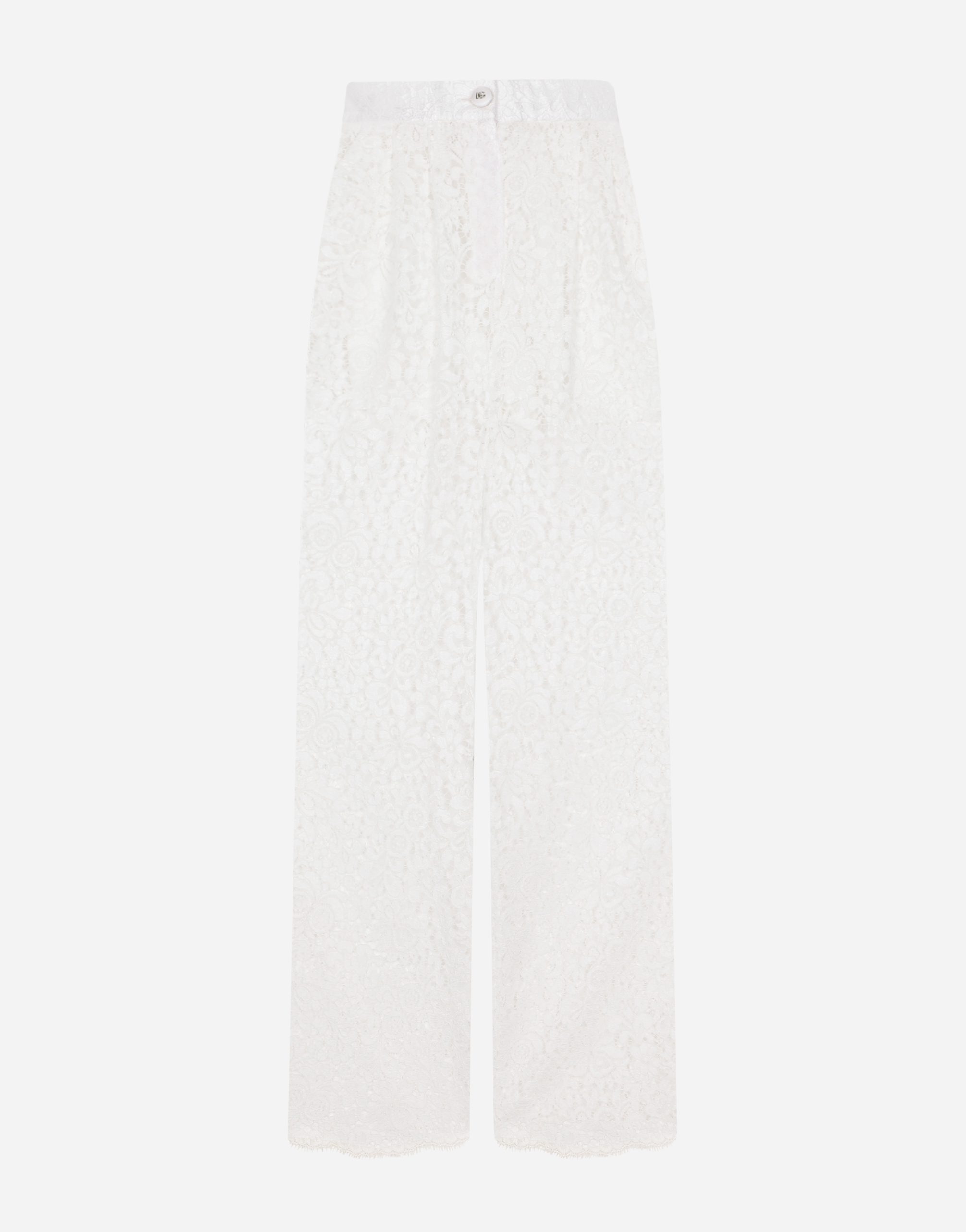 Shop Dolce & Gabbana Flared Floral Cordonetto Lace Pants In White