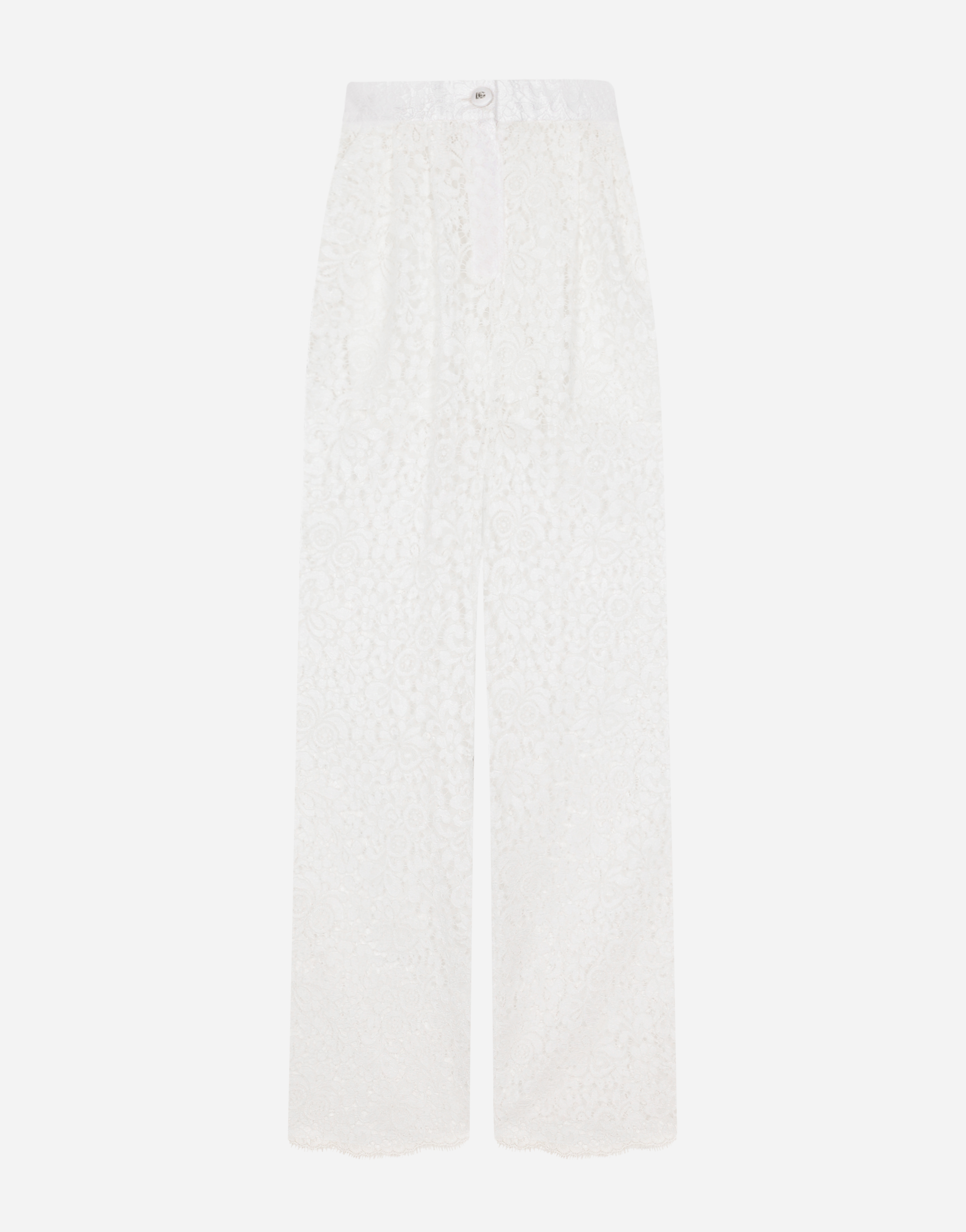 Dolce & Gabbana Flared Floral Cordonetto Lace Trousers In White