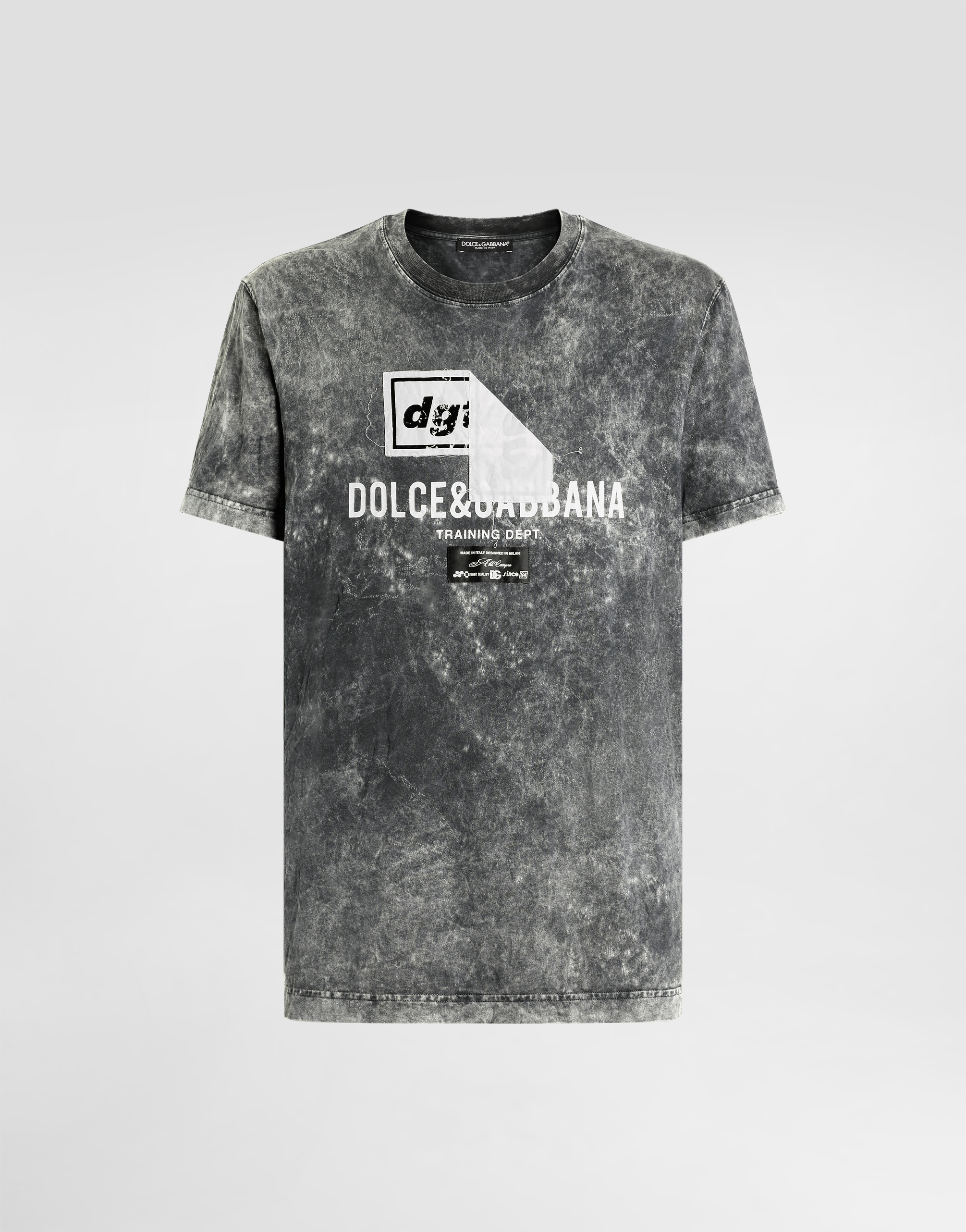 Marble-effect cotton t-shirt with print in Black for Men