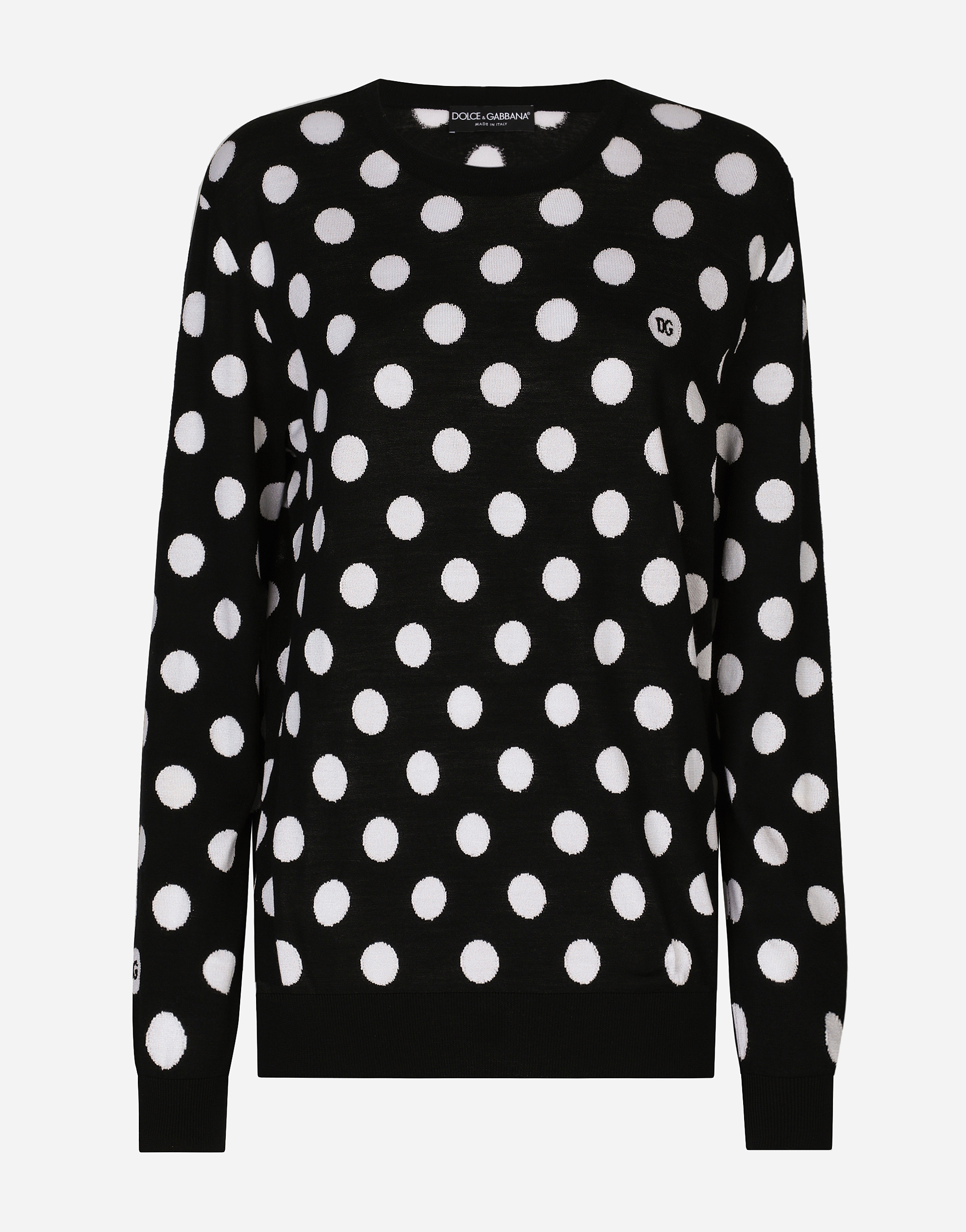Dolce & Gabbana Wool And Silk Sweater With Polka-dot Inlay - Woman Sweaters And Cardigans Multi-colored