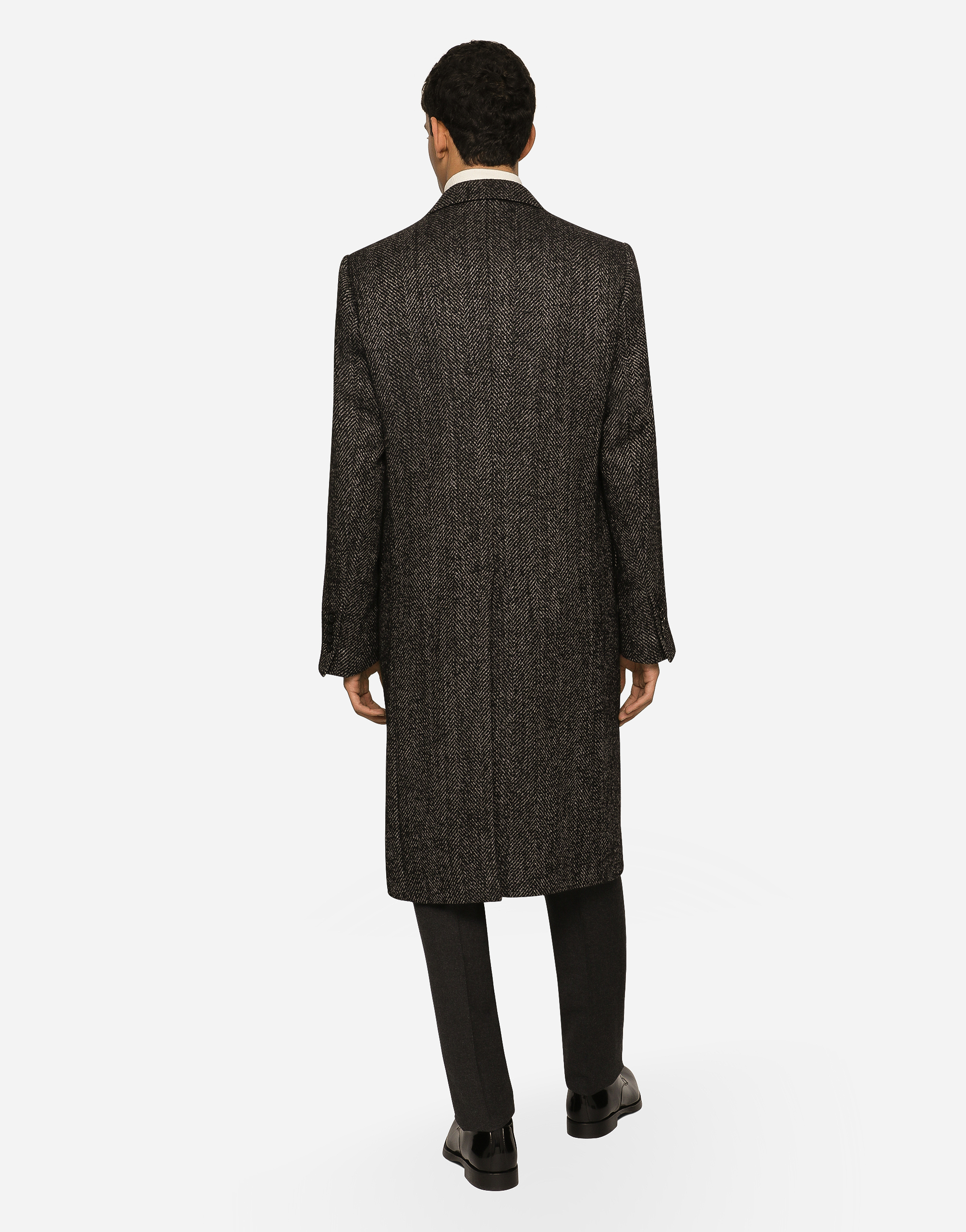 DOLCE & GABBANA SINGLE-BREASTED HERRINGBONE ALPACA WOOL COAT