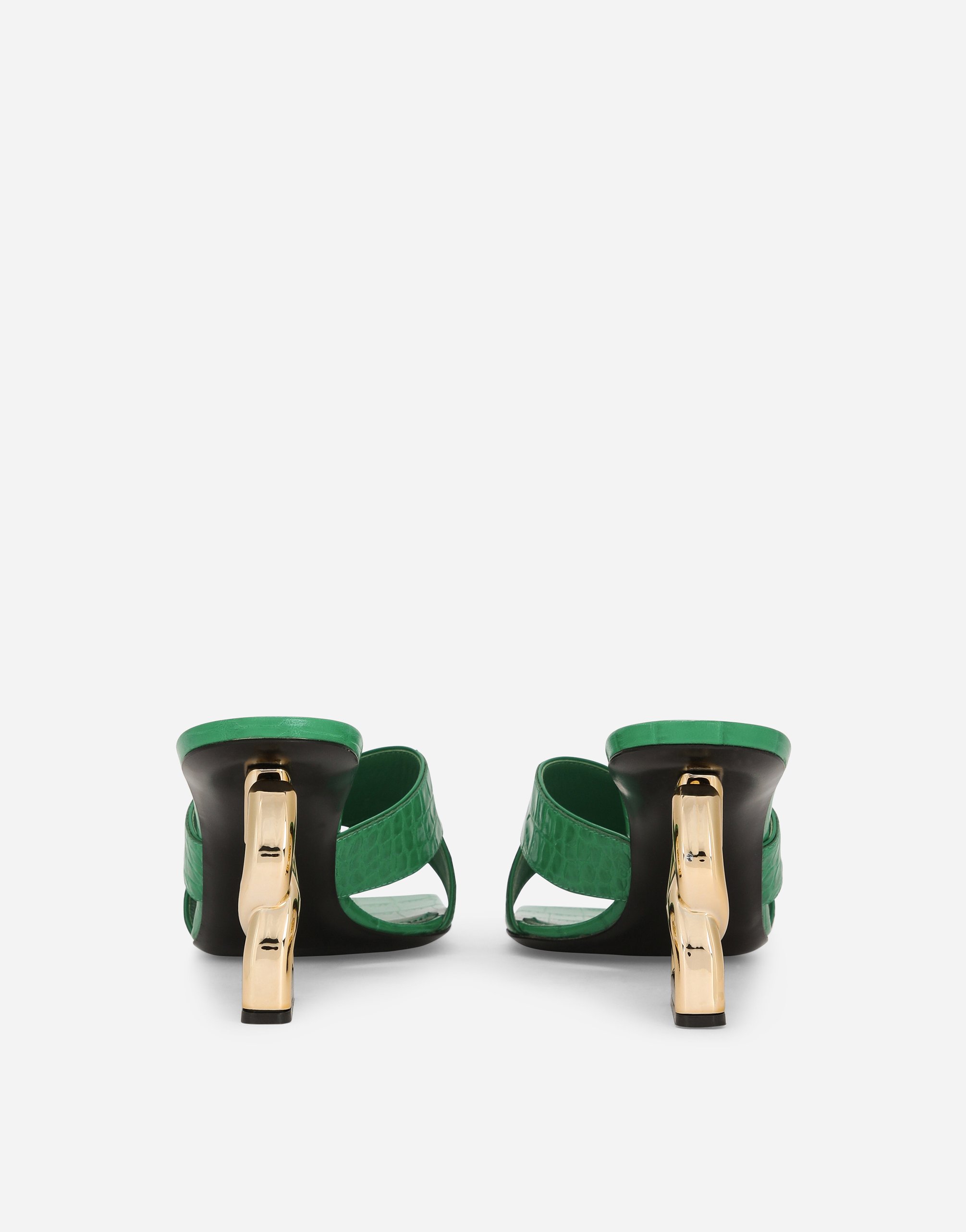 Shop Dolce & Gabbana Crocodile-print Calfskin Mules With Dg Pop Heel In Green