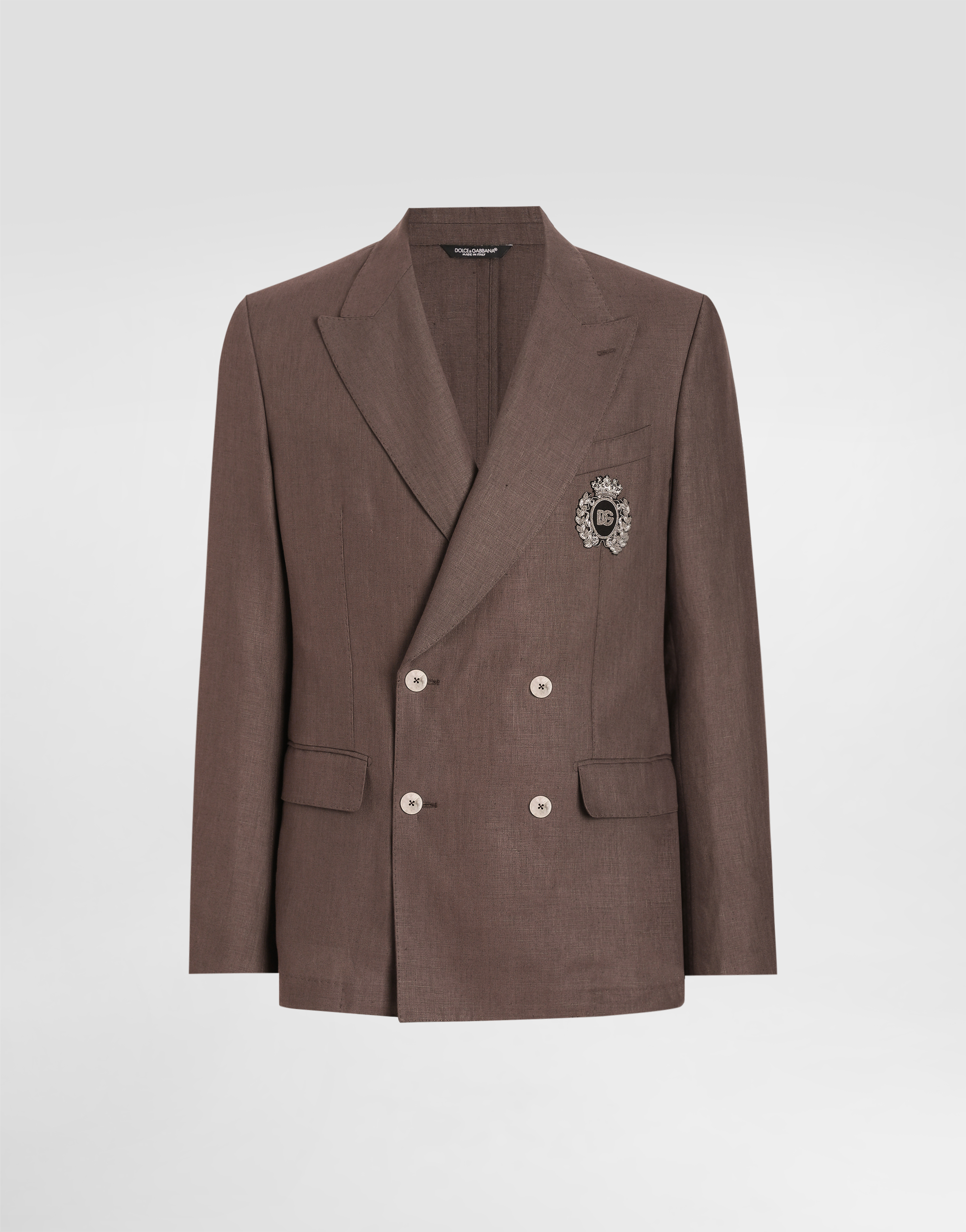 Dolce & Gabbana Double-breasted Linen Jacket With Patch - Man Suits And Blazers Brown