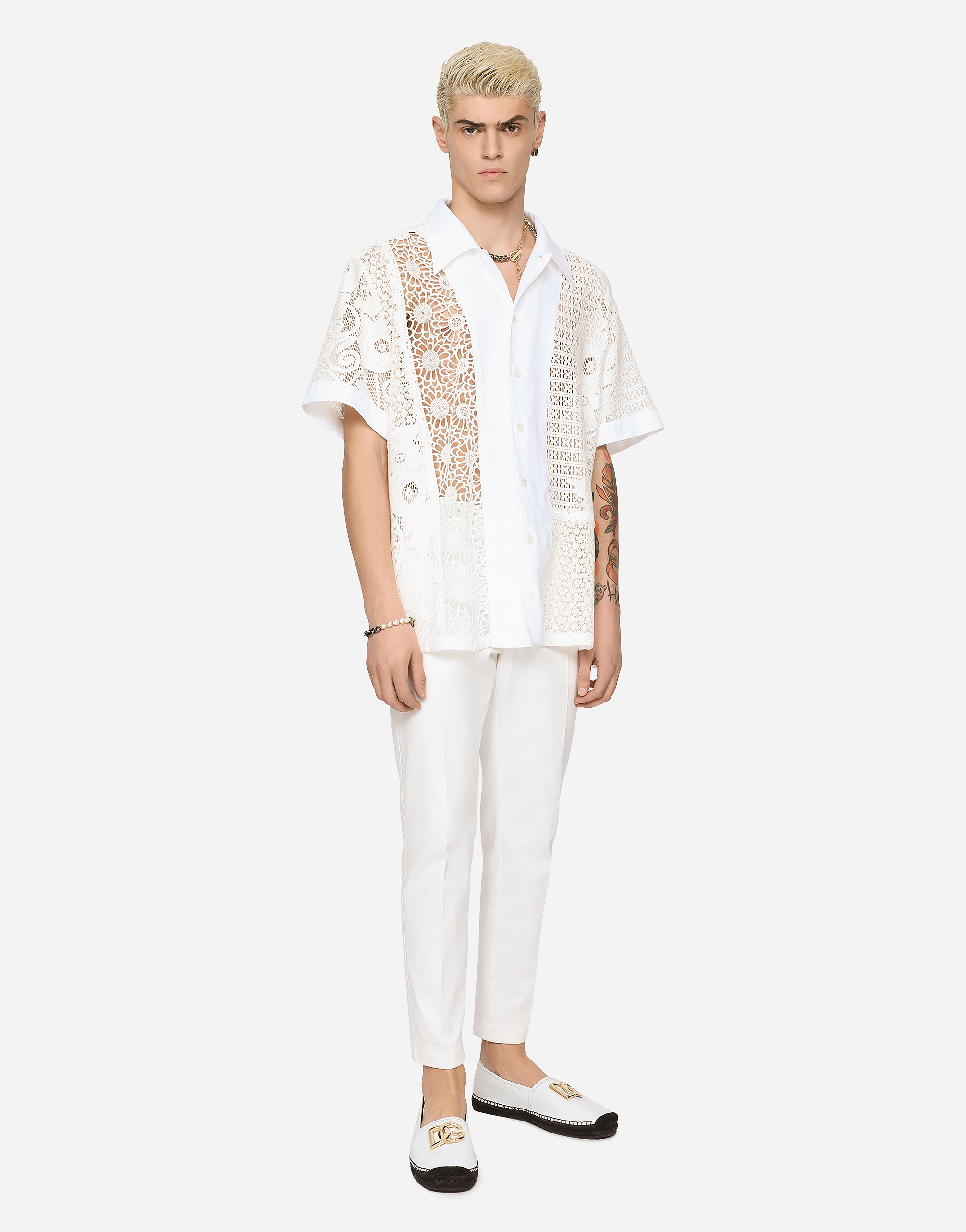 Shop Dolce & Gabbana Hawaiian Shirt With Lace Inserts In Multicolor