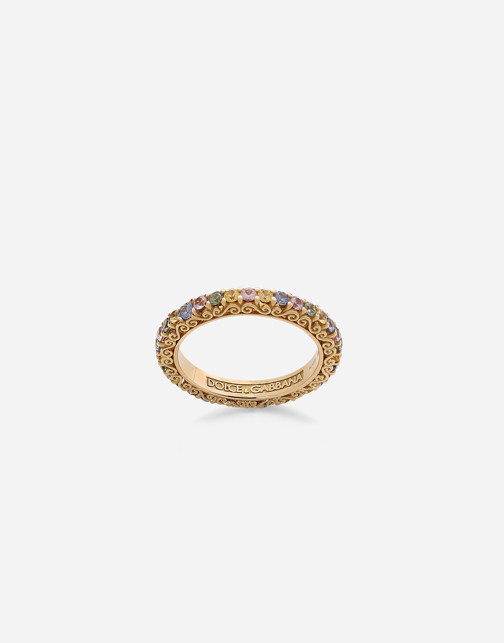 Dolce & Gabbana Heritage Band Ring In Yellow 18kt Gold With Multicoloured Sapphires - Woman Rings Gold Gold 46