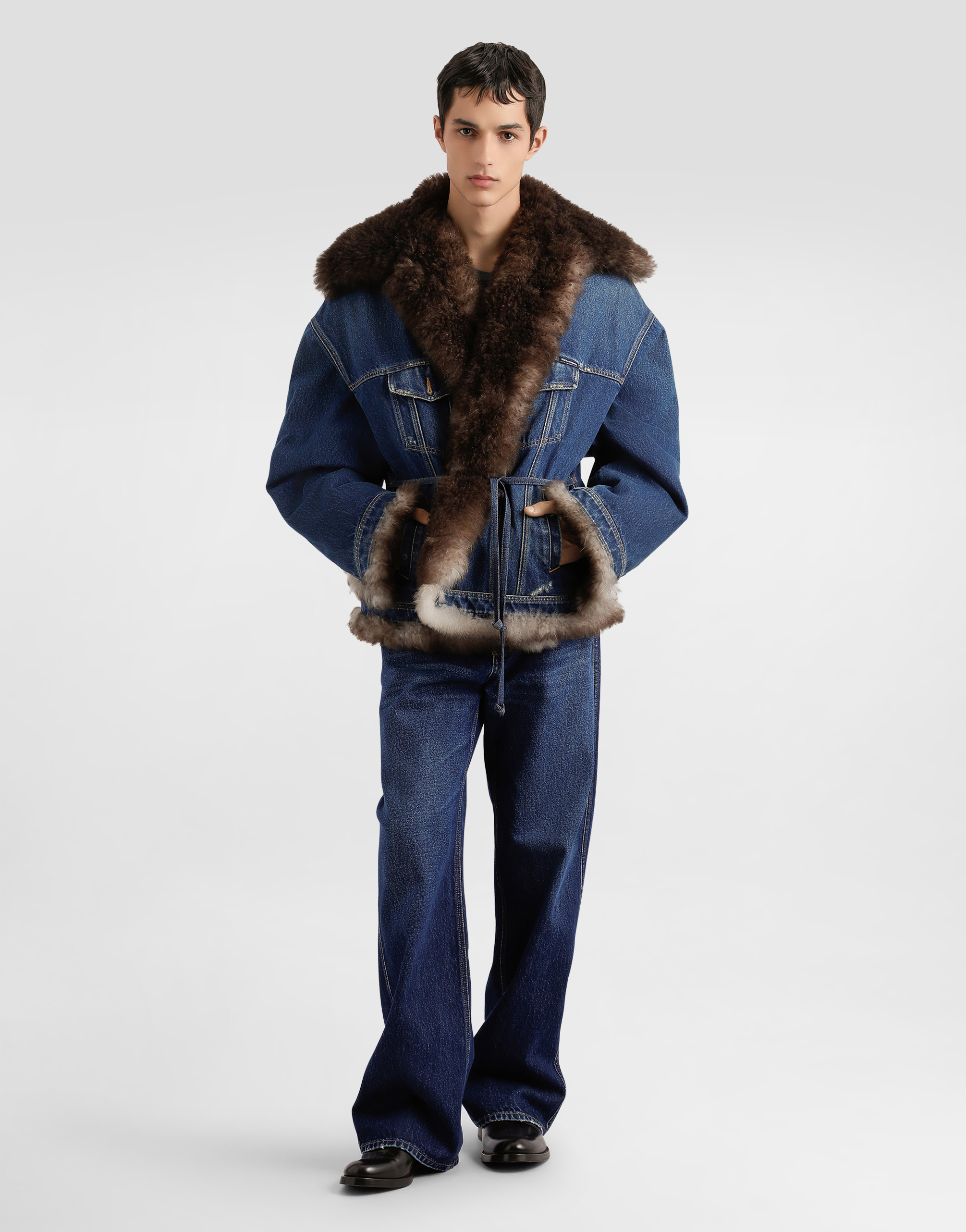 Dolce & Gabbana Fur-trimmed Denim Jacket In Blue