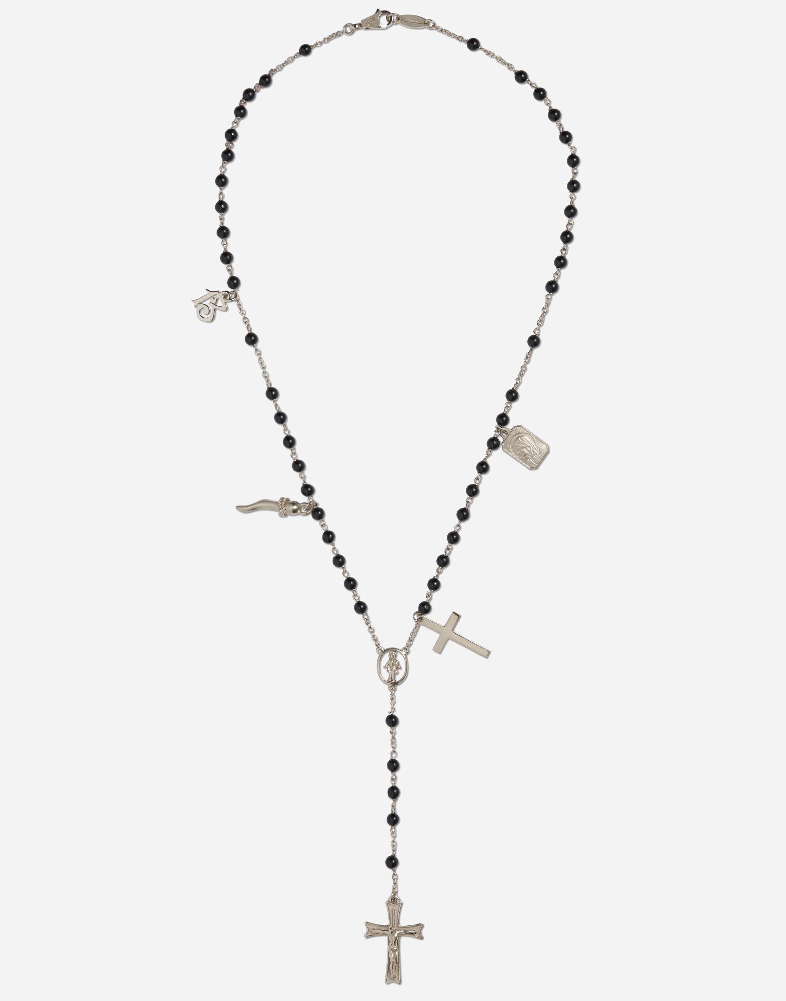 Dolce & Gabbana Tradition Rosary Necklace In White Gold With Black Jades Beads White Gold Female Onesize