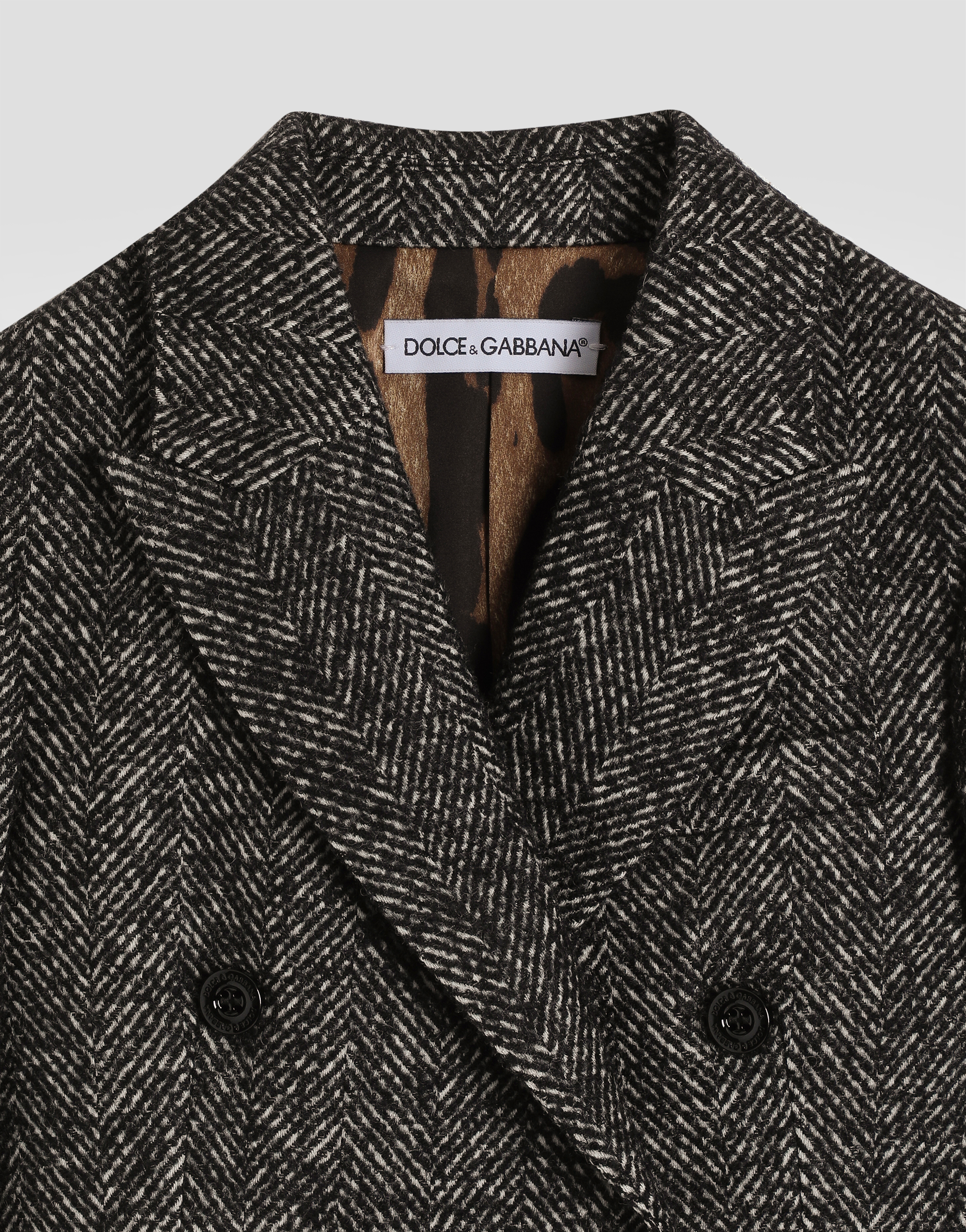  Dolce & Gabbana Dolce & Gabbana Double-breasted Jacket In Wool Blend Chevron - Woman Coats And Jackets Multicolor 8 Years 