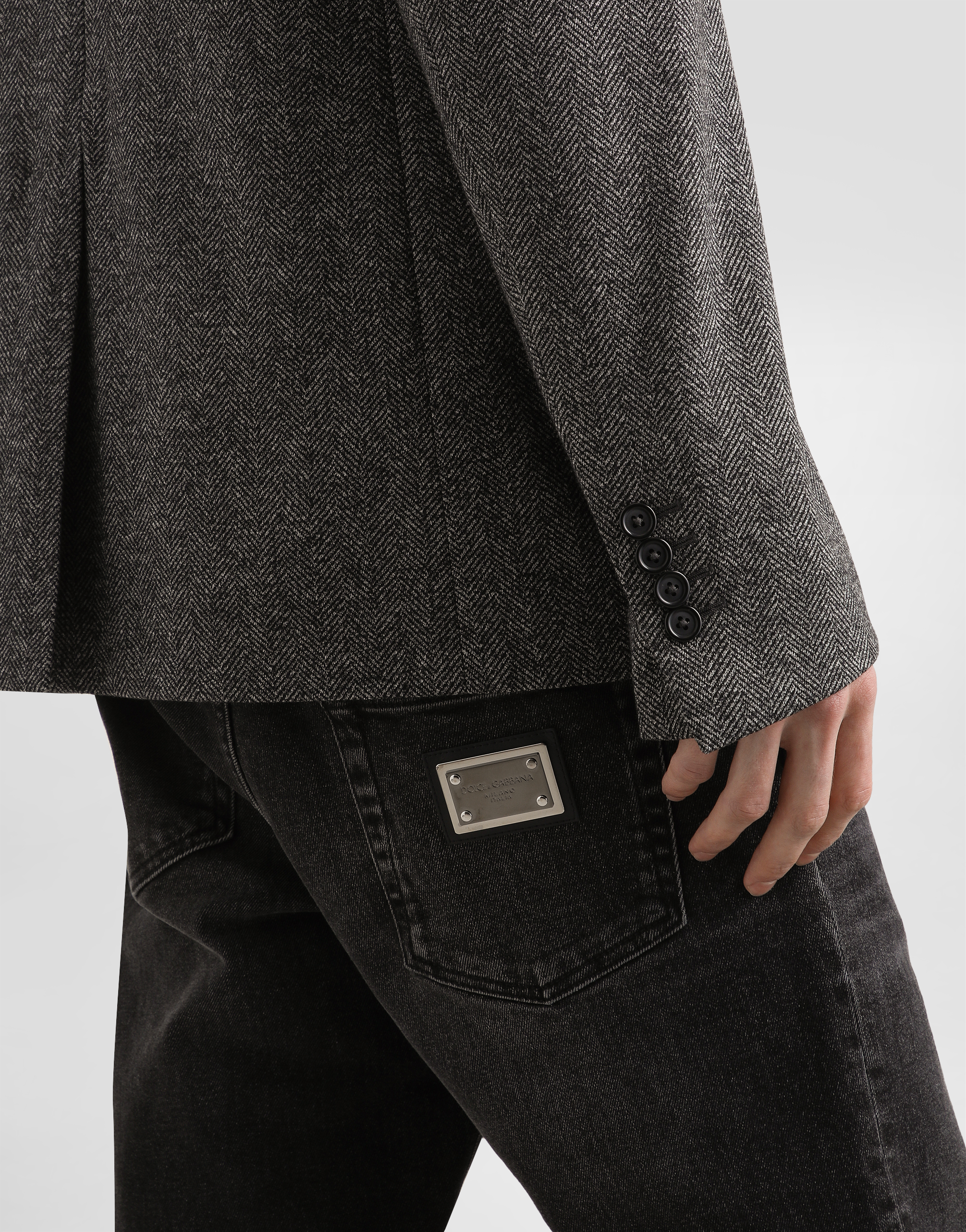 Dolce & Gabbana Single-breasted Herringbone Blazer In Gray